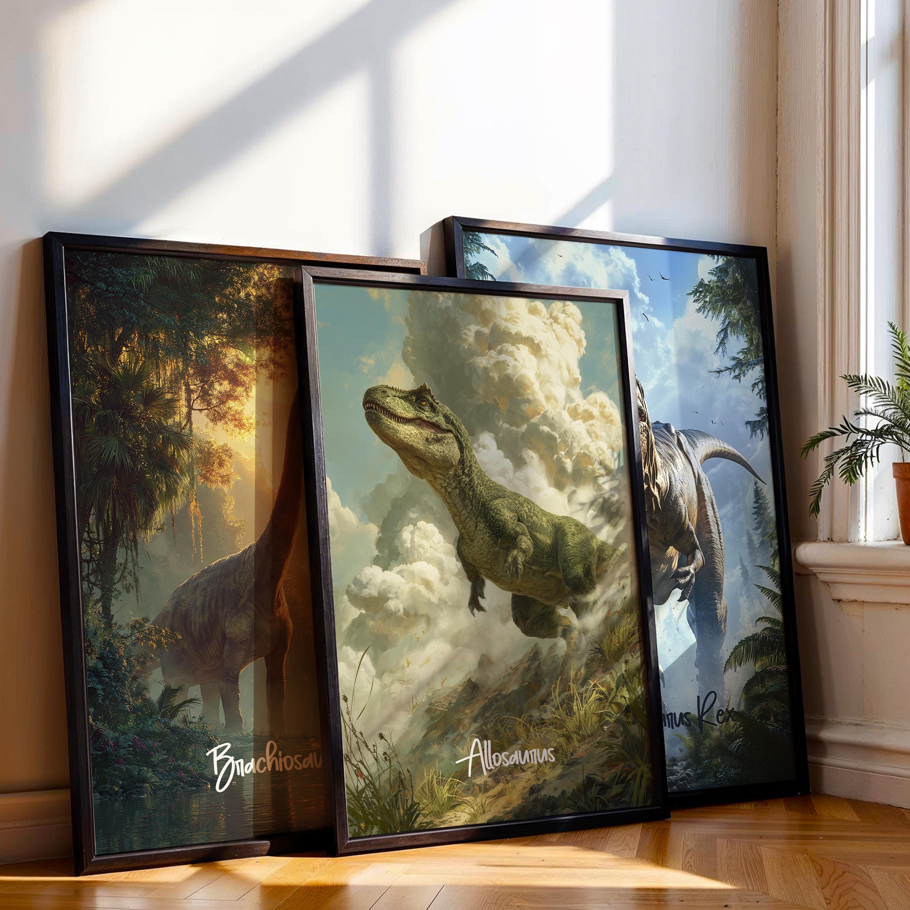 Allosaurus Framed Poster: Jurassic Dinosaur Decor for Kids Room