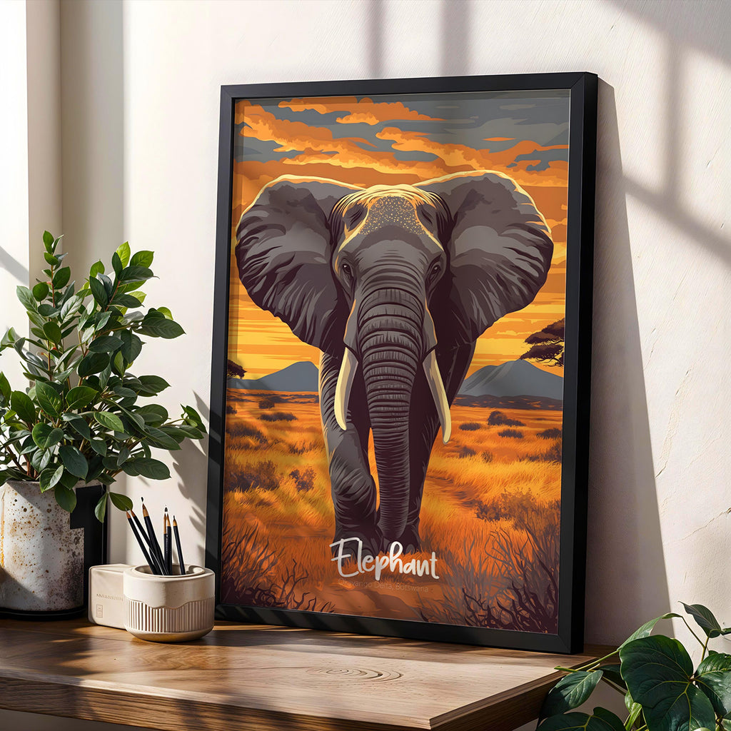 Elephant Safari Print: African Wildlife Illustration, Nature Wall Art