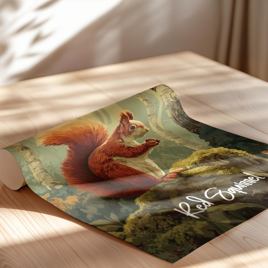 Red Squirrel Wall Art Print: Woodland Nursery Decor