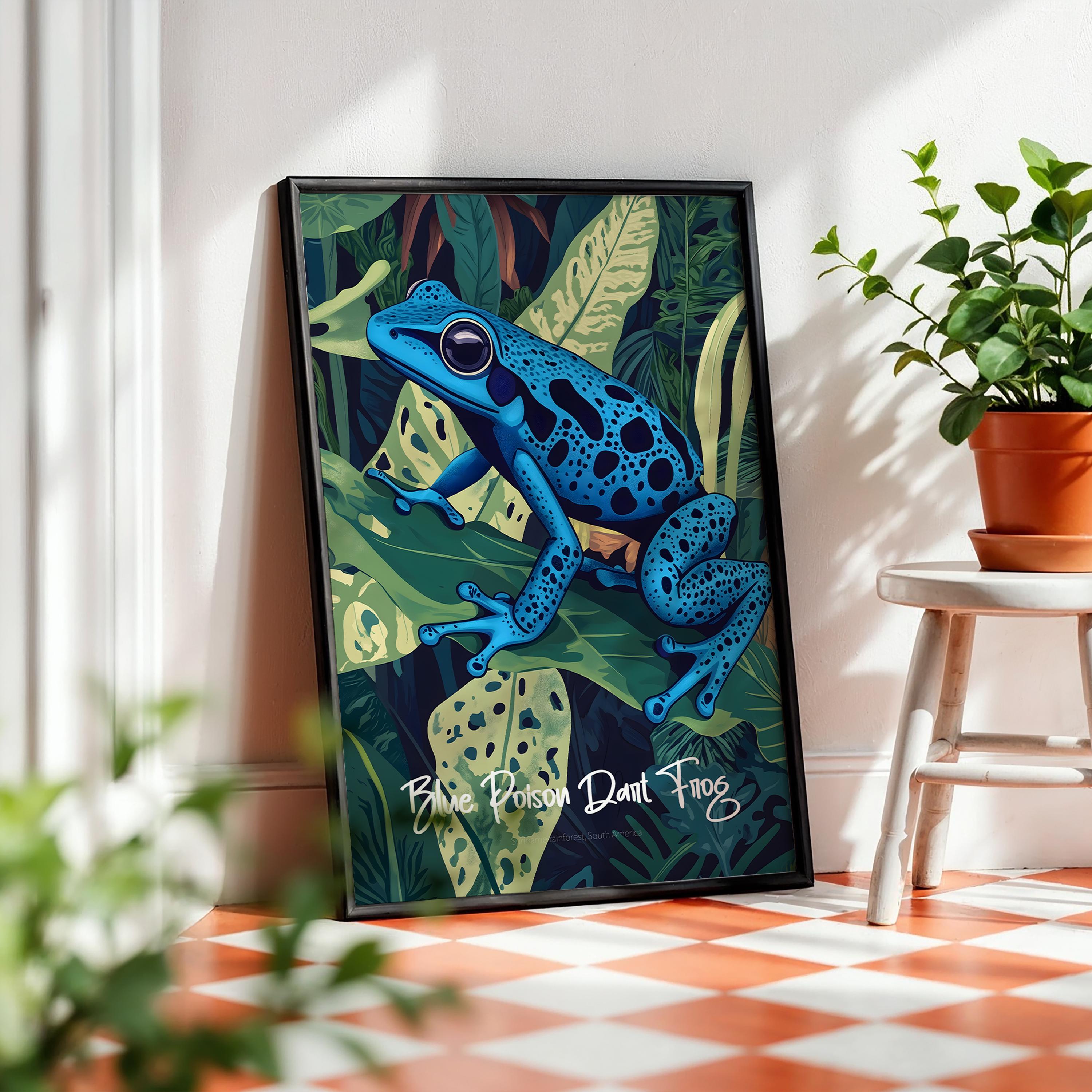 Blue Poison Frog Wall Poster - Vibrant Amphibian Art Print, Exotic Tropical Decor for Nature Lovers, Gift for Her & Him