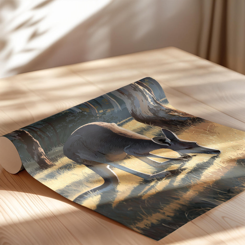 Grey Kangaroo Framed Poster: Australian Animal Nursery Decor