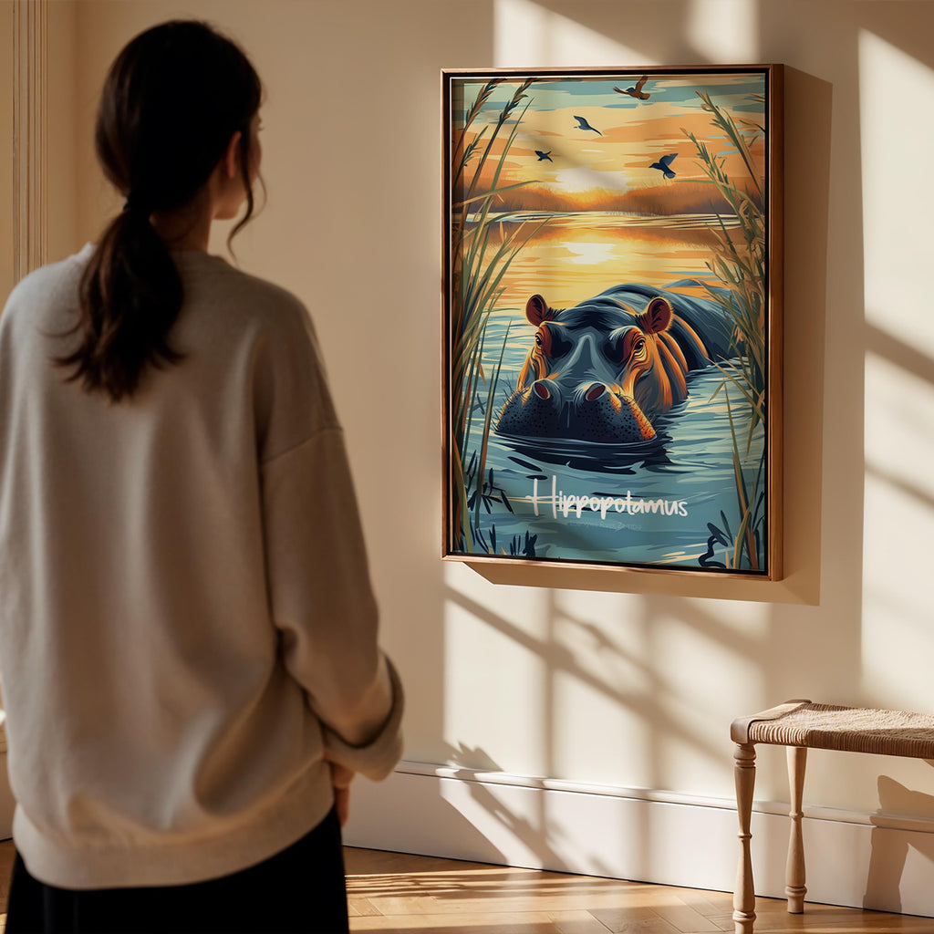Hippo Nursery Art Print: Safari Animal Illustration
