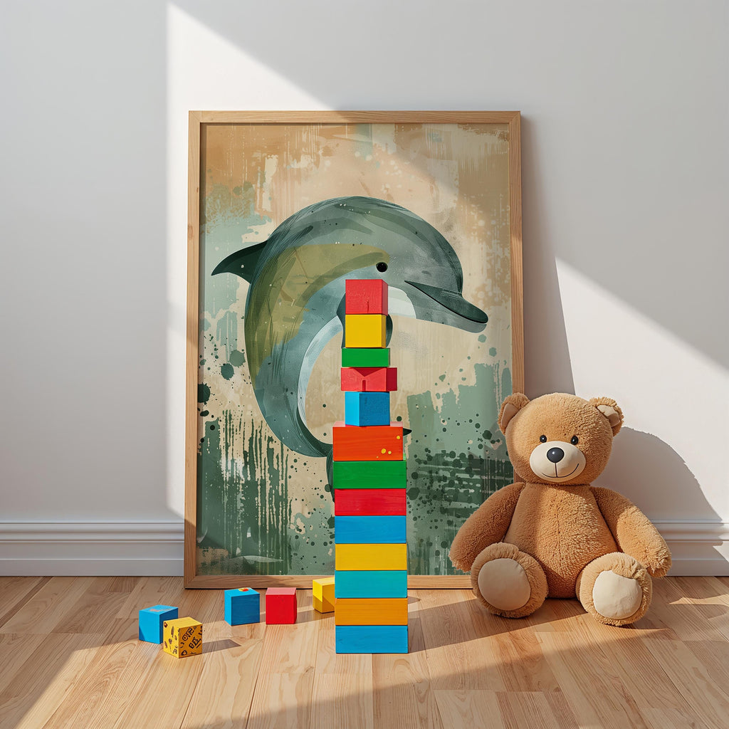 Dolphin Nursery Wall Art – Ocean Animal Print for Kids