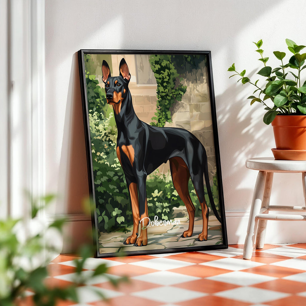 Doberman Wall Art – Sleek Guard Dog Illustration, Modern Pet Decor, Gift for Dog Lovers