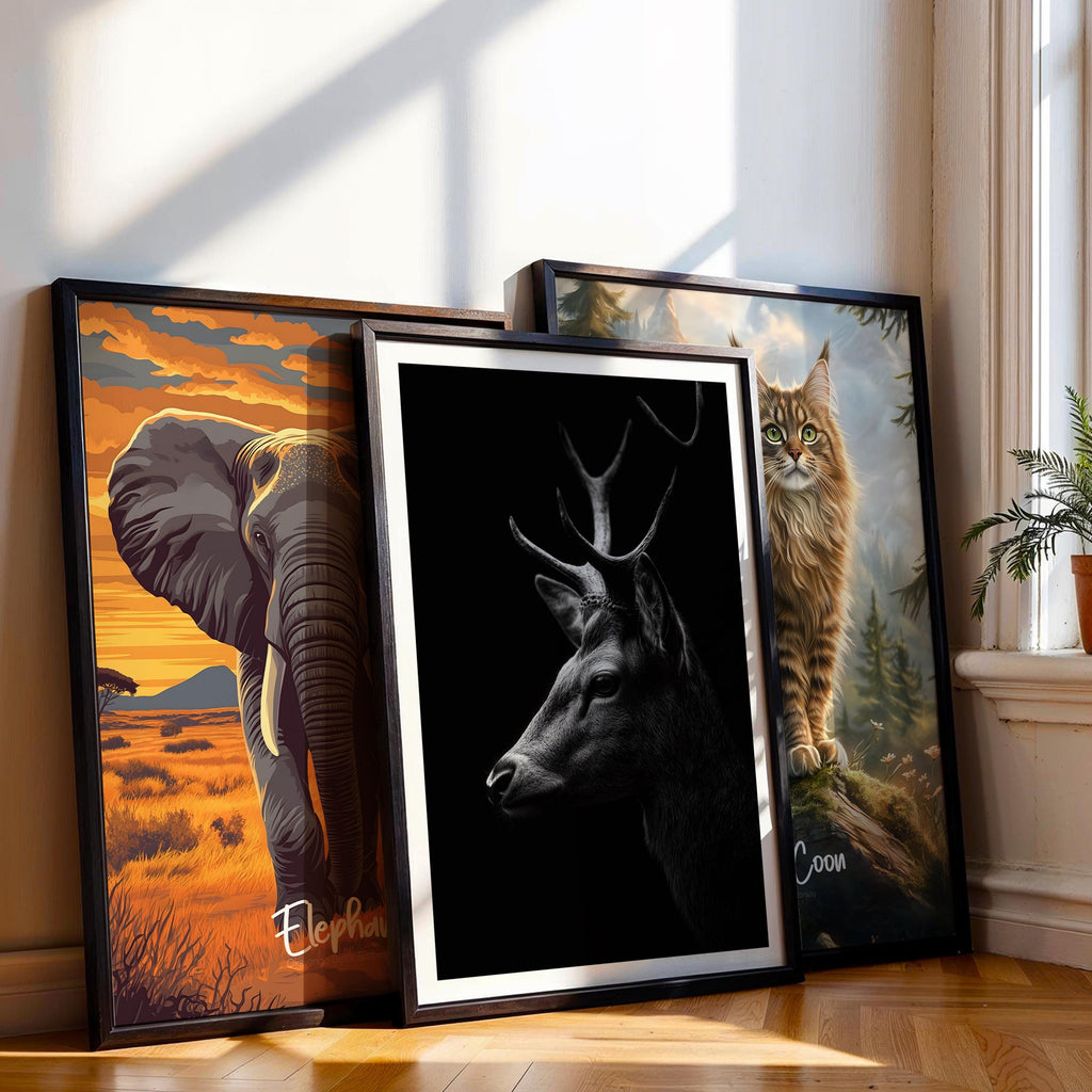 Black and White Deer Print: Elegant Wildlife Wall Art