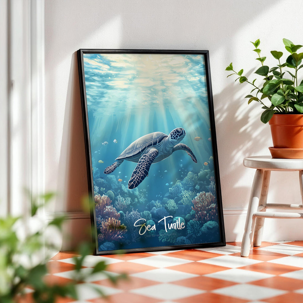 Sea Turtle Art Print: Coastal Marine Wildlife Illustration