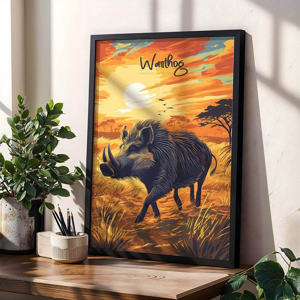 Warthog Art Print: Rustic African Wildlife Poster