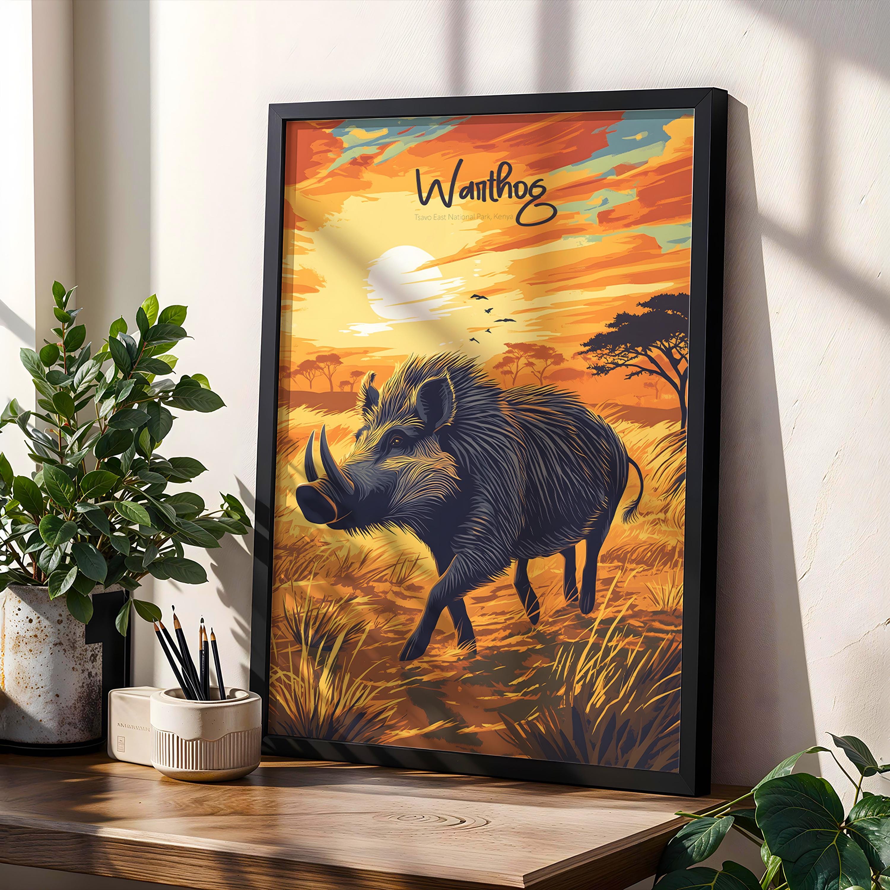 Warthog Art Print: Rustic African Wildlife Poster