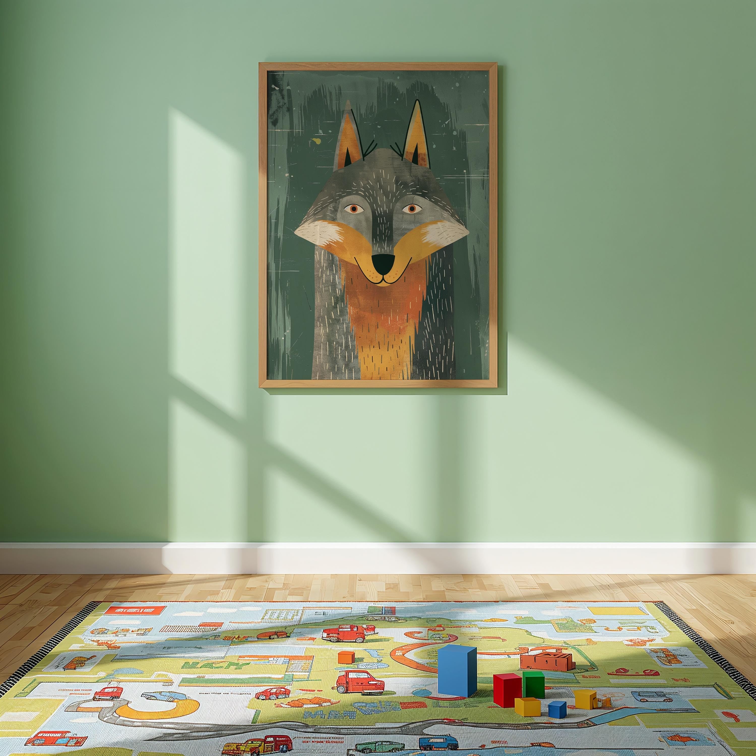 Wolf Nursery Wall Art – Woodland Animal Print for Kids