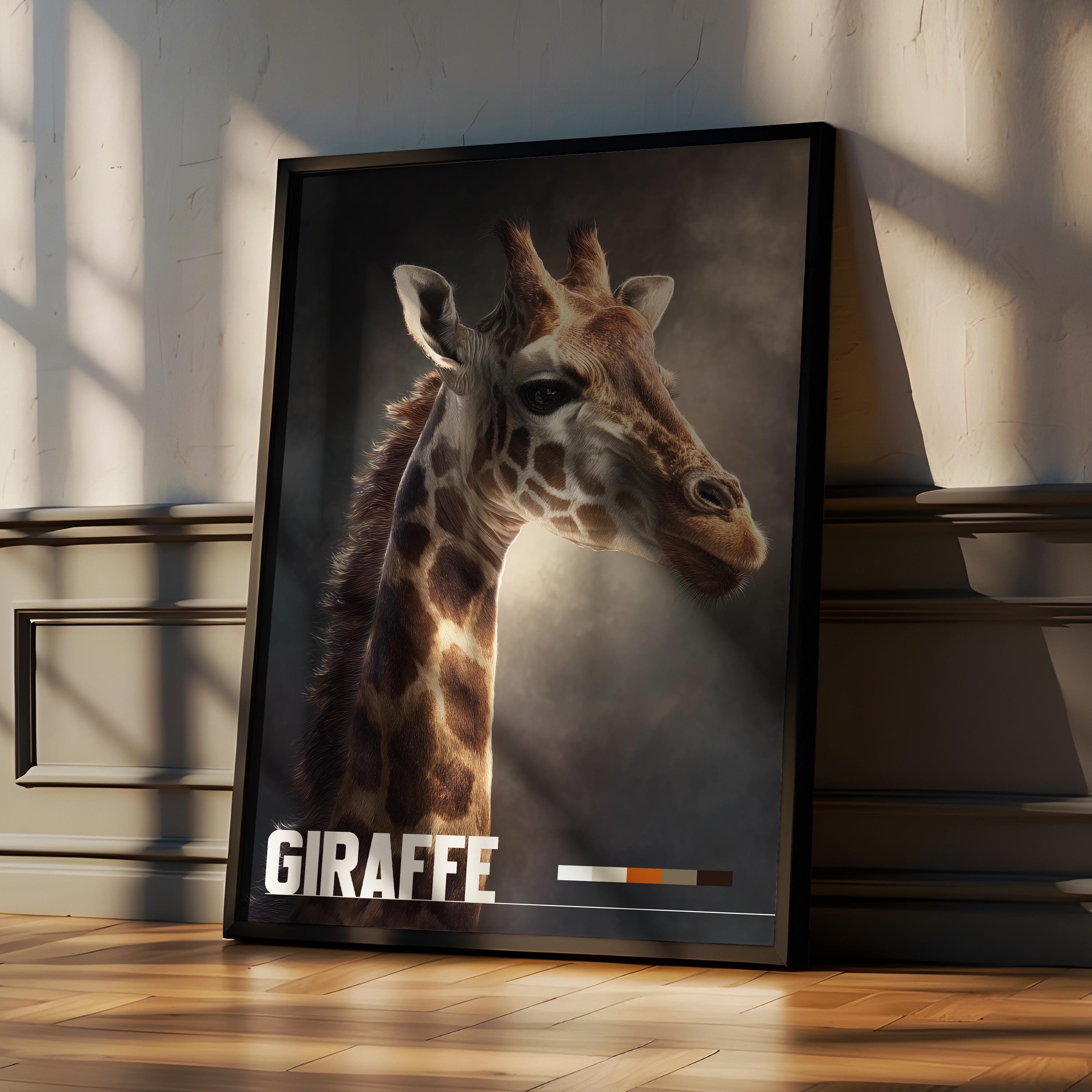 Giraffe Framed Poster: Safari Wildlife Wall Art for Nursery or Kids Room