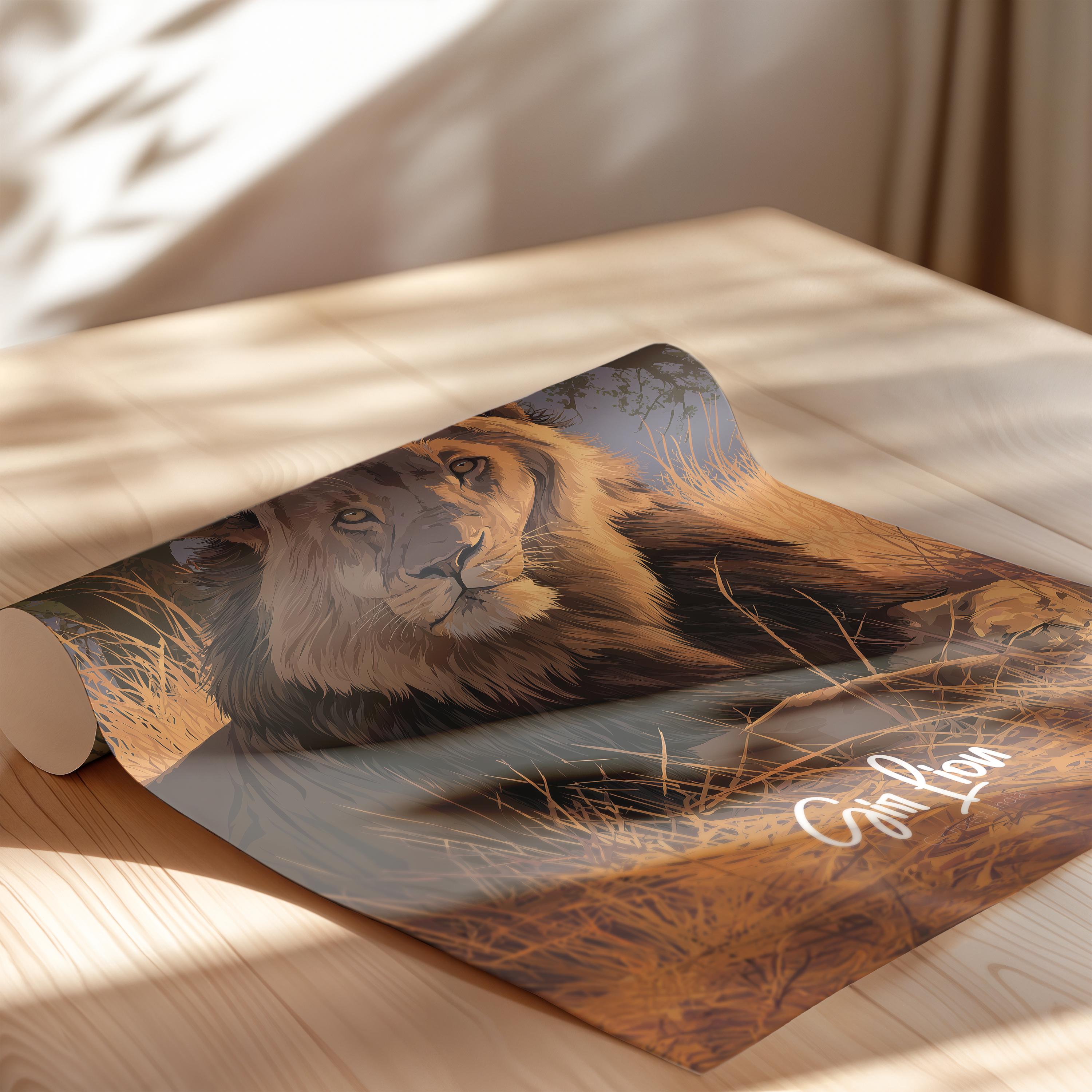 Asiatic Lion Art Print: Gir Forest Wildlife Poster
