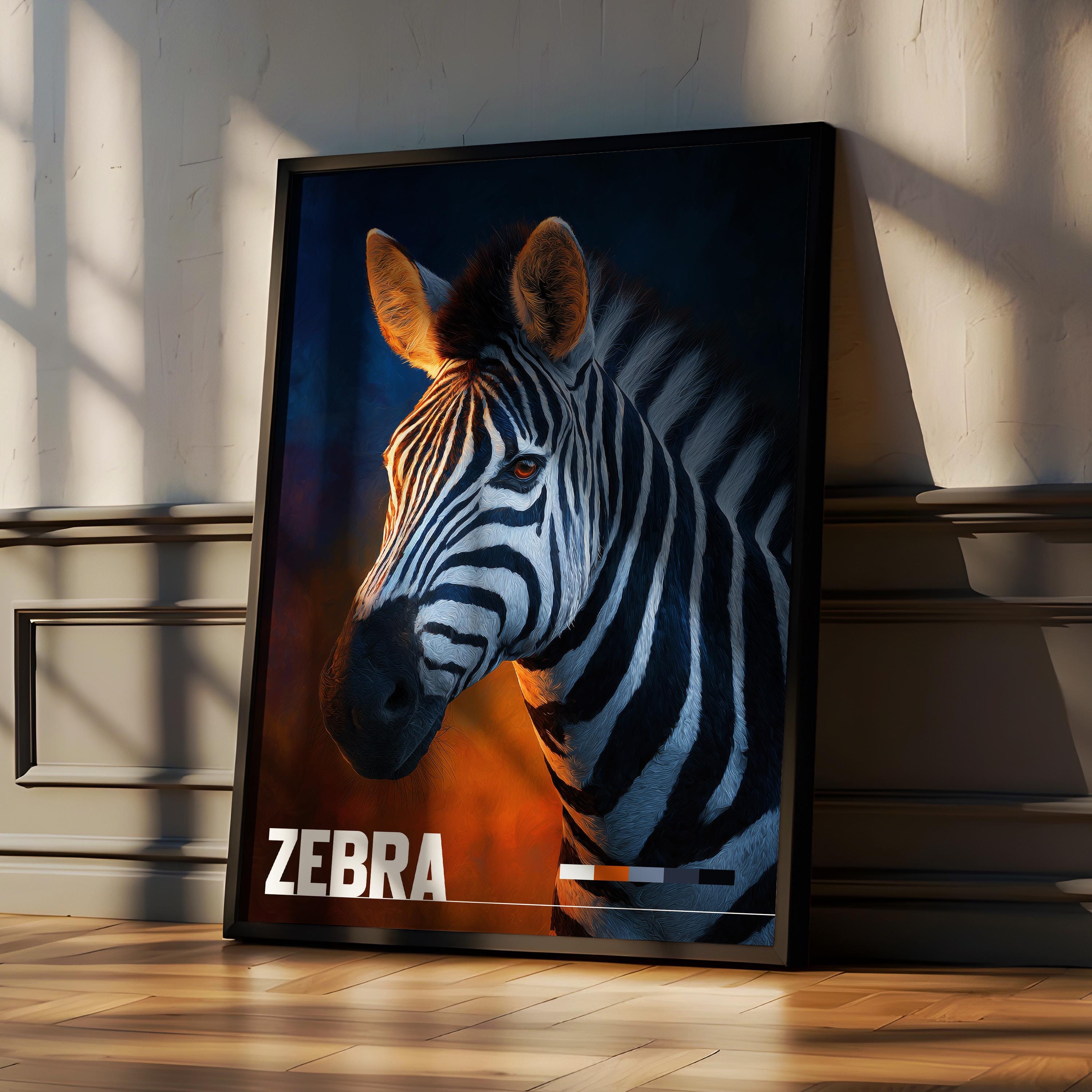 Zebra Framed Poster: Safari Animal Wall Art for Nursery or Kids Room