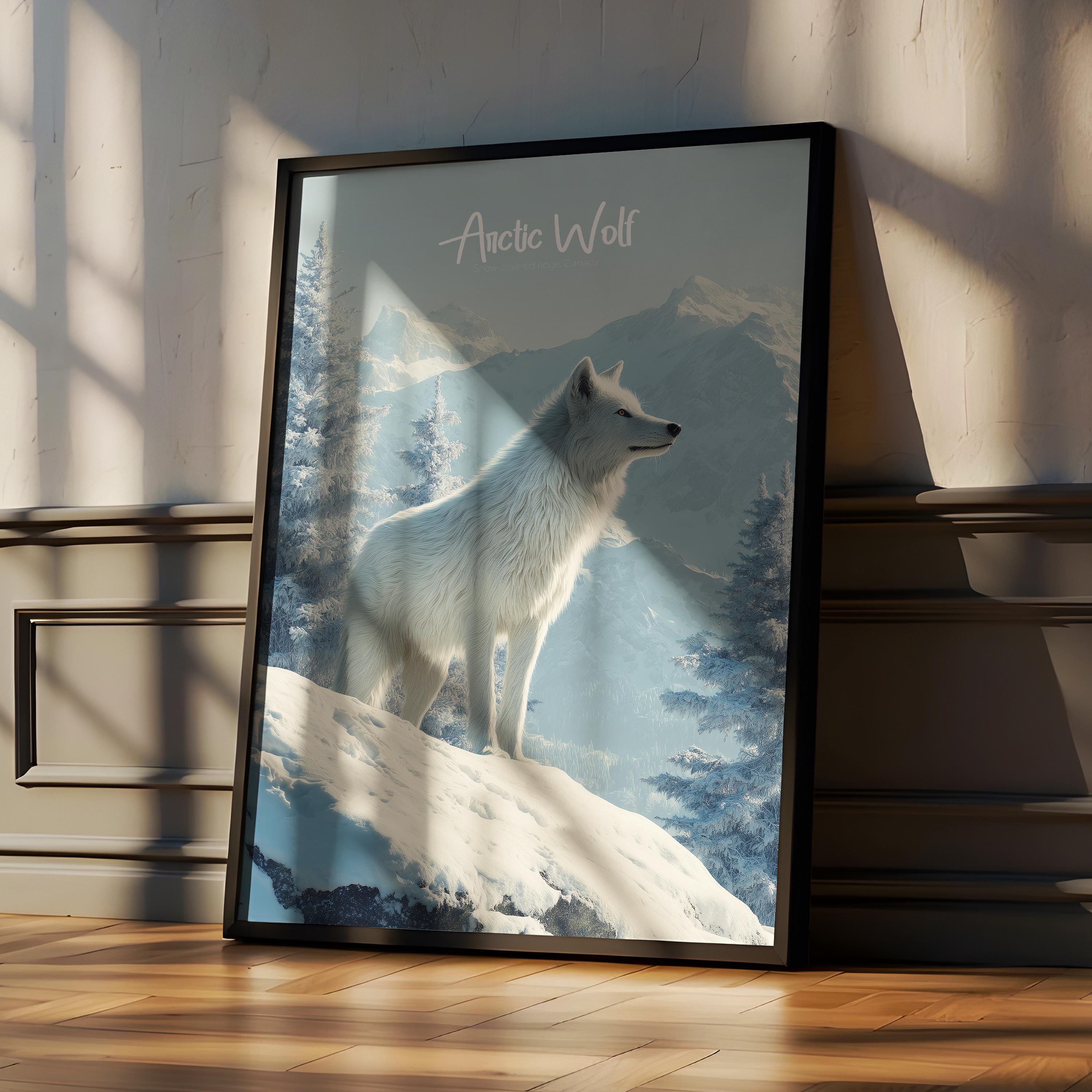 Arctic Wolf Print: Minimalist Wildlife Poster, Cabin or Kids Room