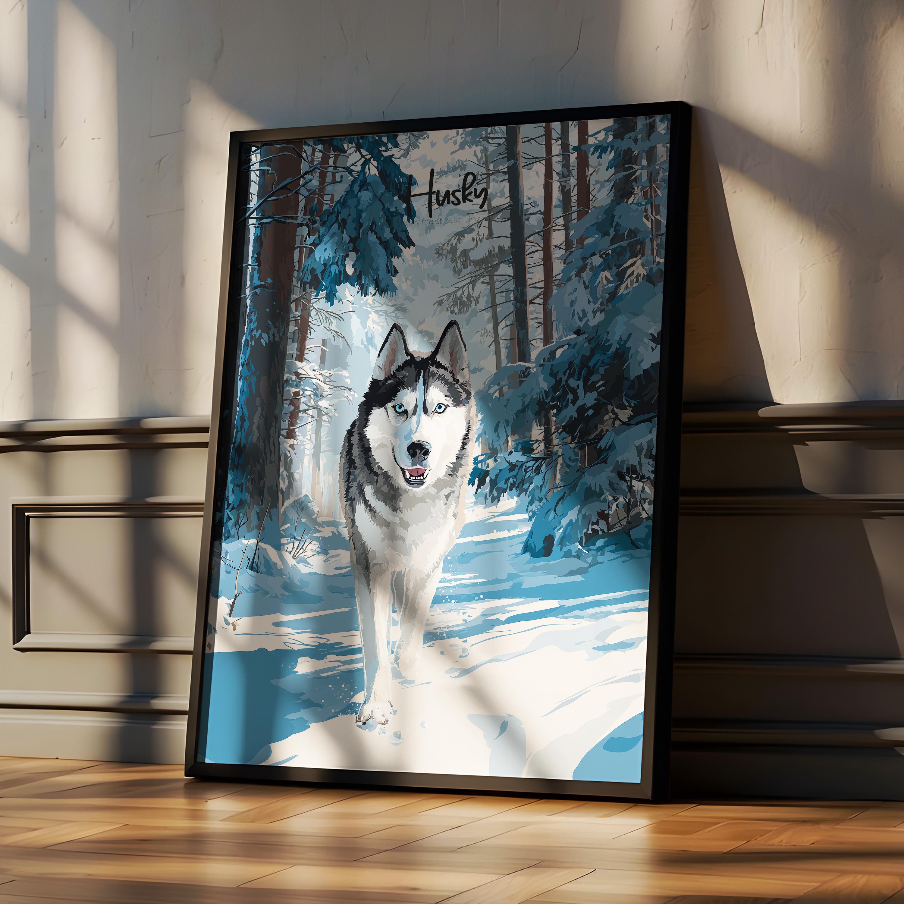 Blue-Eyed Husky Print: Dog Lover Wall Art, Cabin Decor