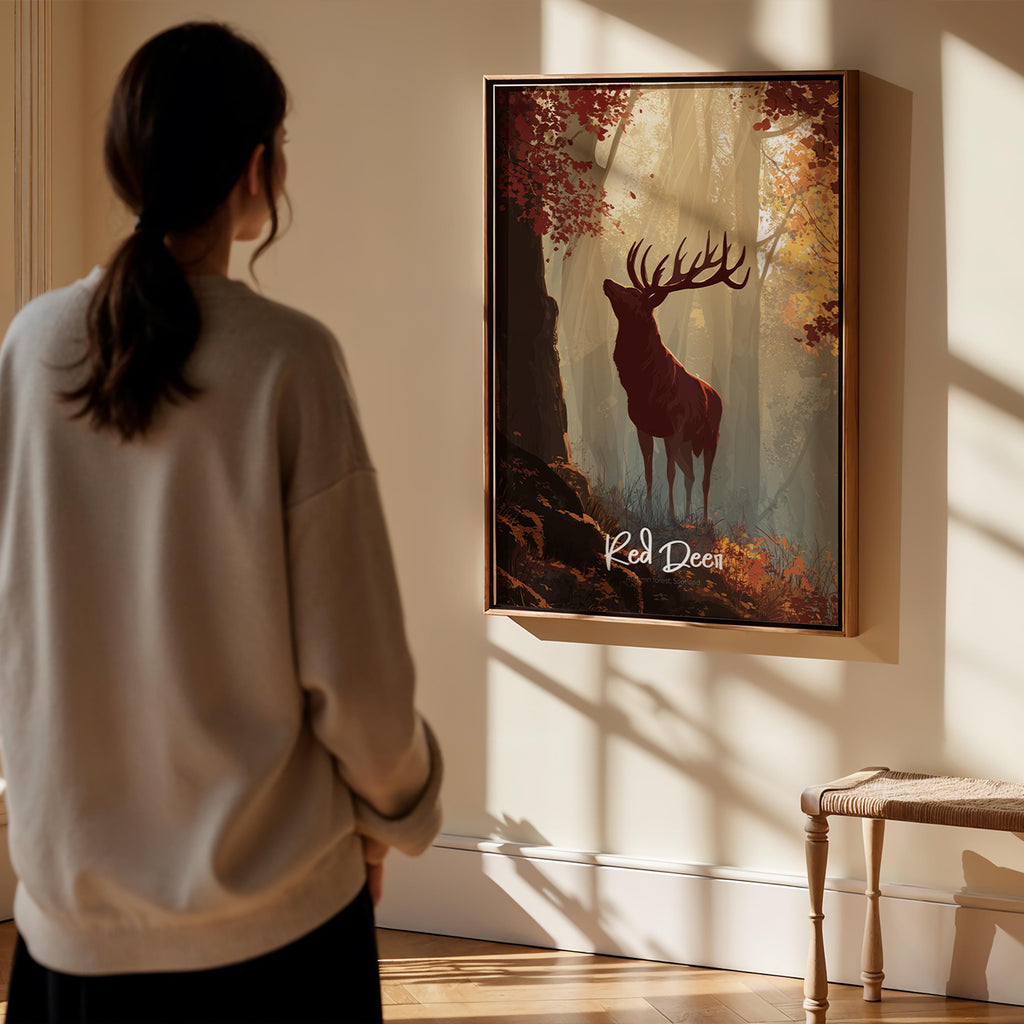 Red Deer Framed Poster: Woodland Nursery Wall Art