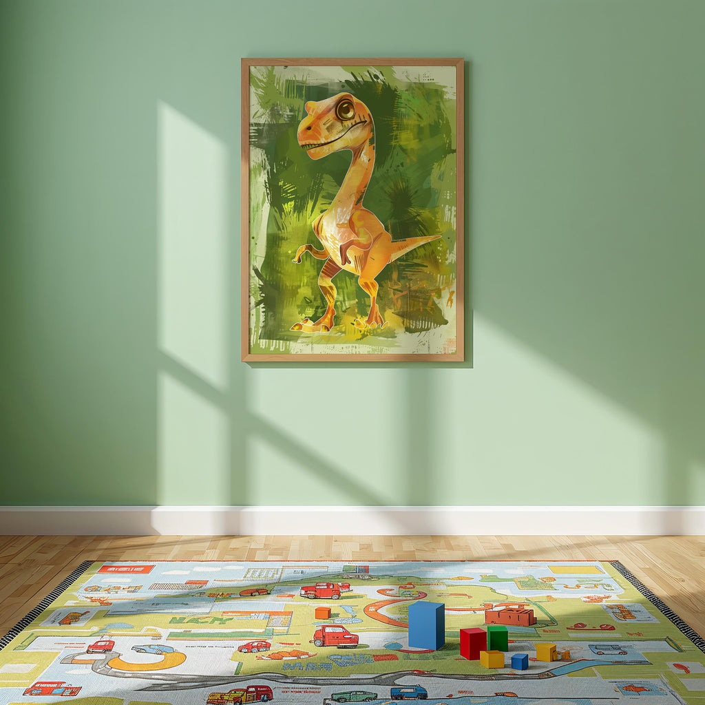 Playful Velociraptor Wall Art – Dinosaur Nursery Print