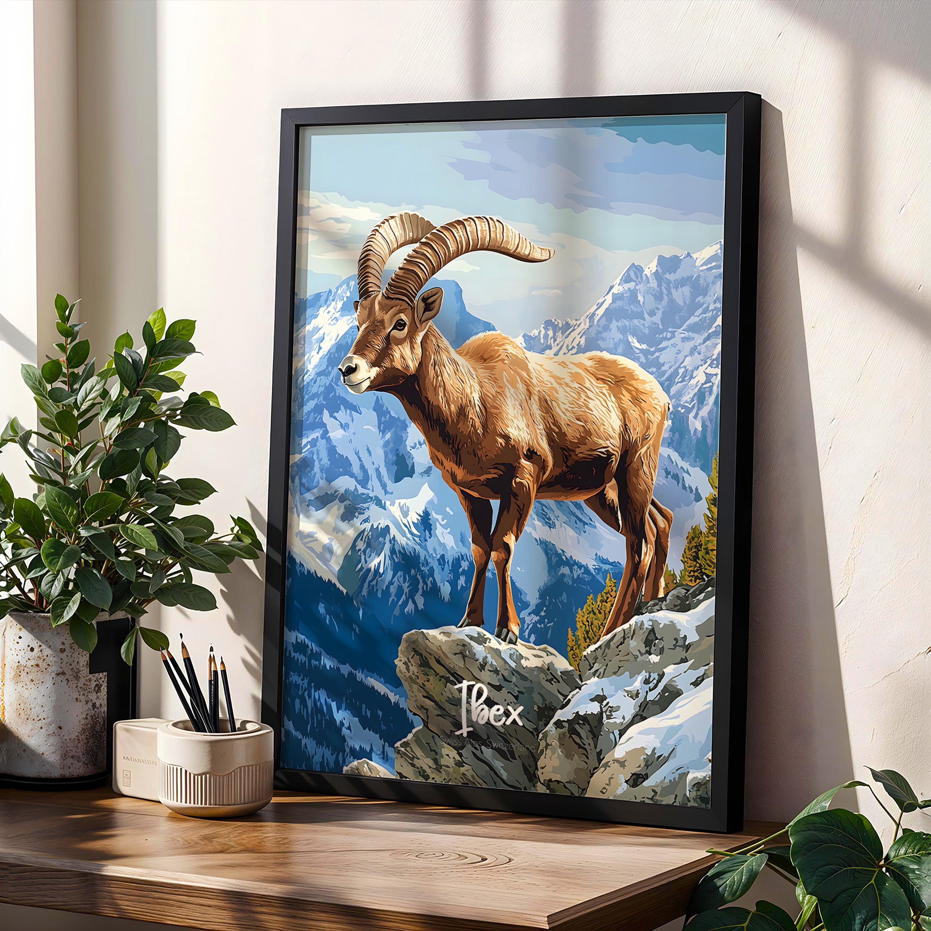 Ibex Mountain Animal Print: Rustic Cabin Wildlife Art