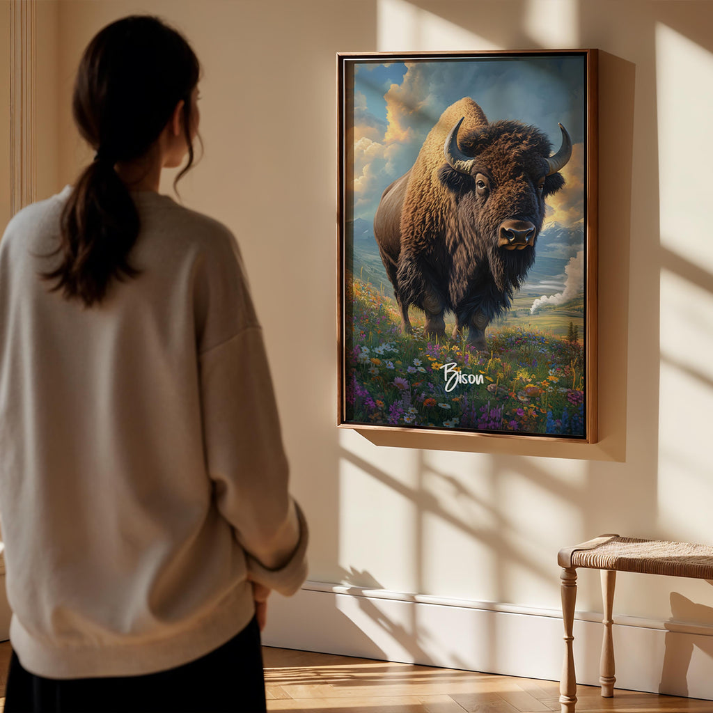 Vintage Bison Print: Rustic Buffalo Illustration, Wildlife Wall Art