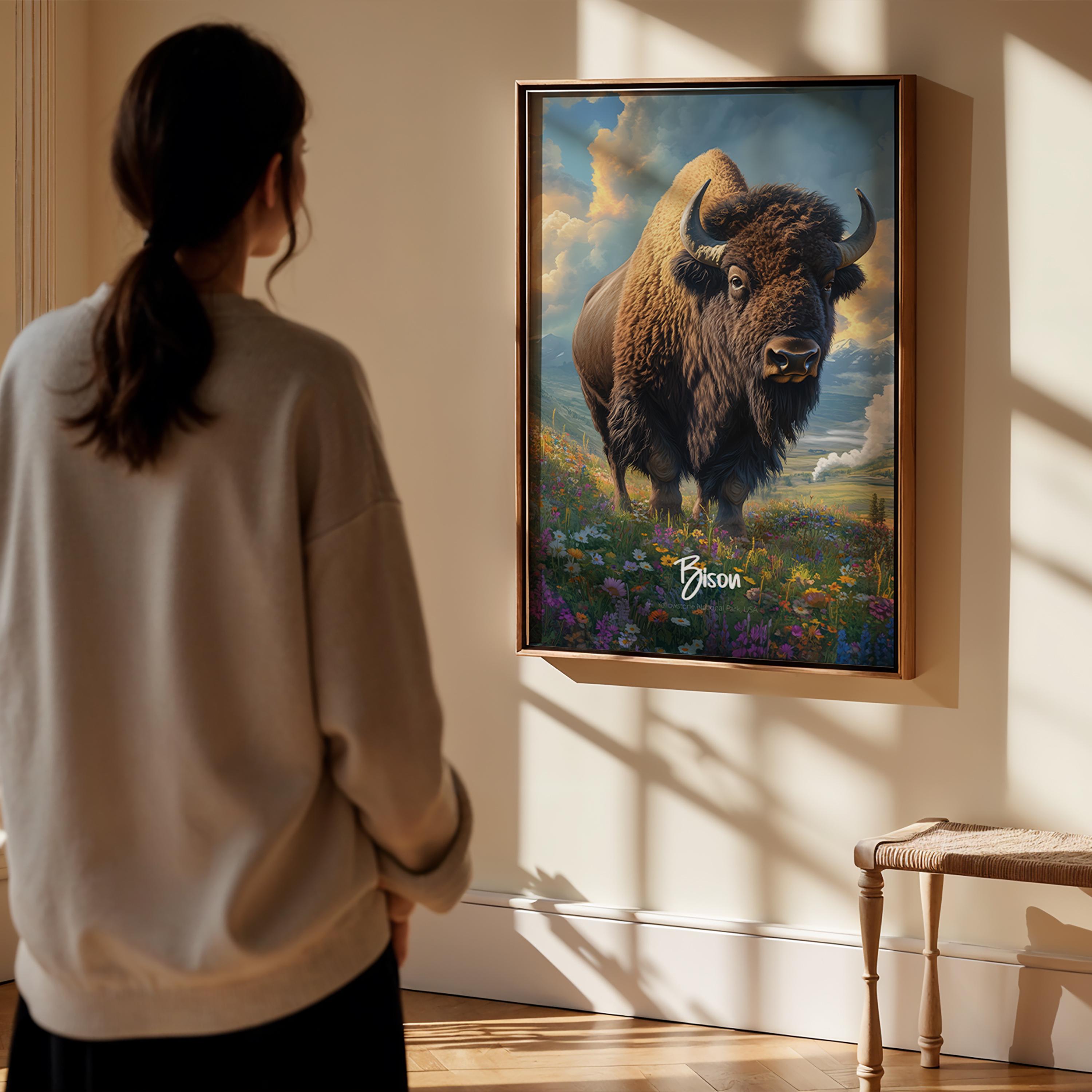 Vintage Bison Print: Rustic Buffalo Illustration, Wildlife Wall Art