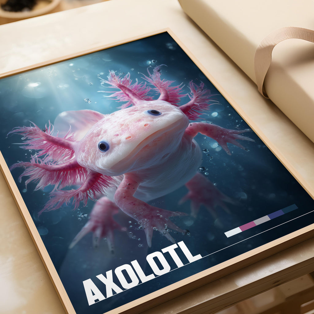 Axolotl Framed Poster: Cute Aquatic Animal Wall Art for Nursery or Kids Room