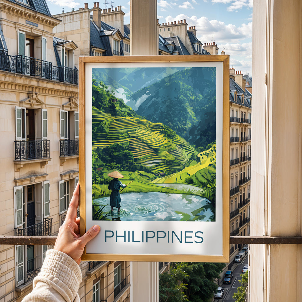 Philippines Travel Poster: Banaue Rice Terraces Illustration Art