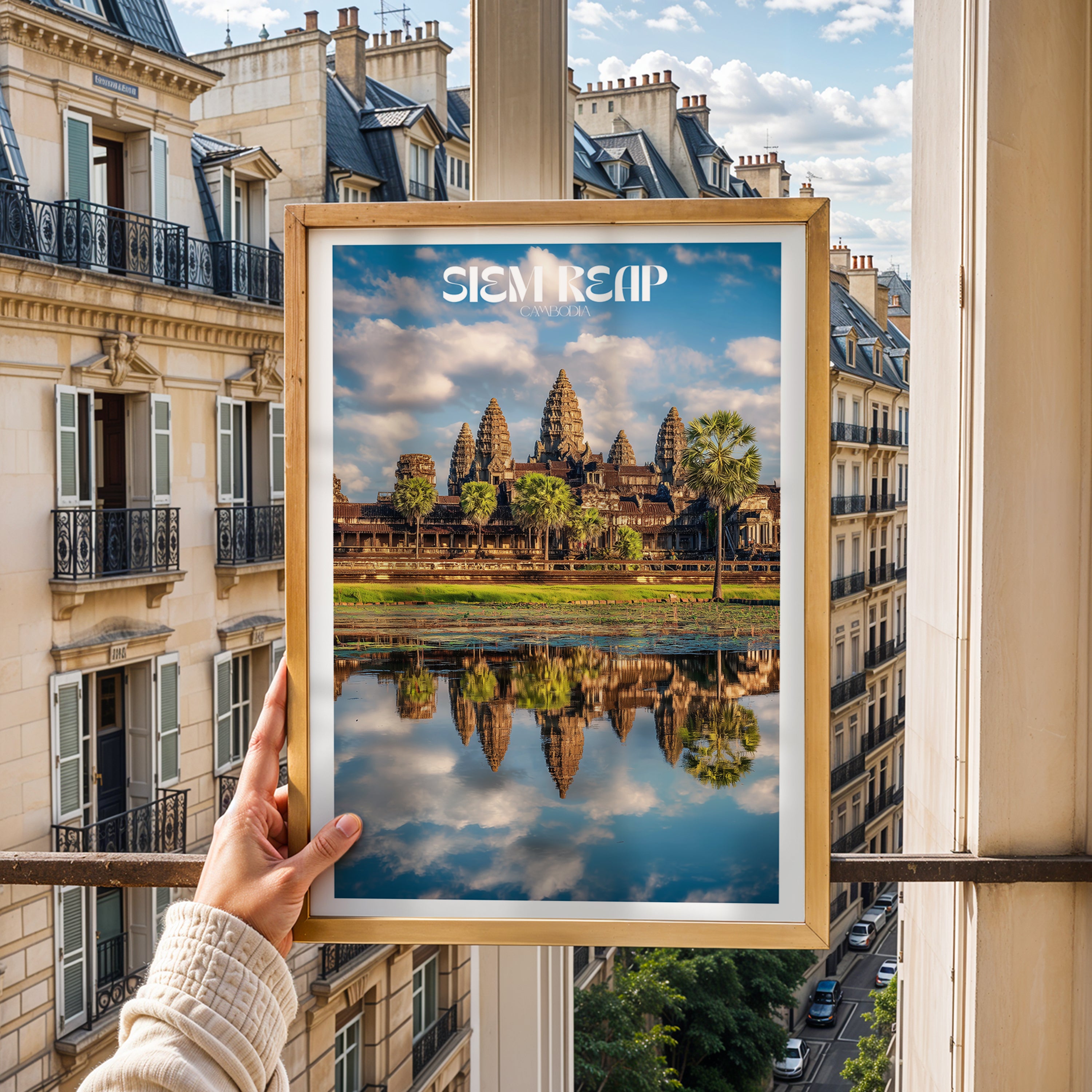 Cambodia Travel Poster – Angkor Wat Temple Wall Art Print, Siem Reap Landmark Decor