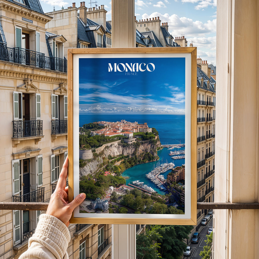 Monaco Poster – French Riviera Travel Print, Yacht Harbour Wall Art, Luxury Coastal Decor