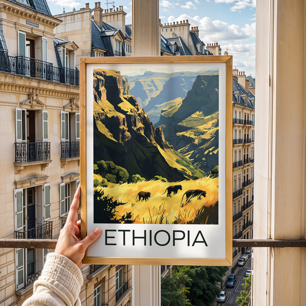 Ethiopia Travel Poster: Simien Mountains Landscape Illustration Art