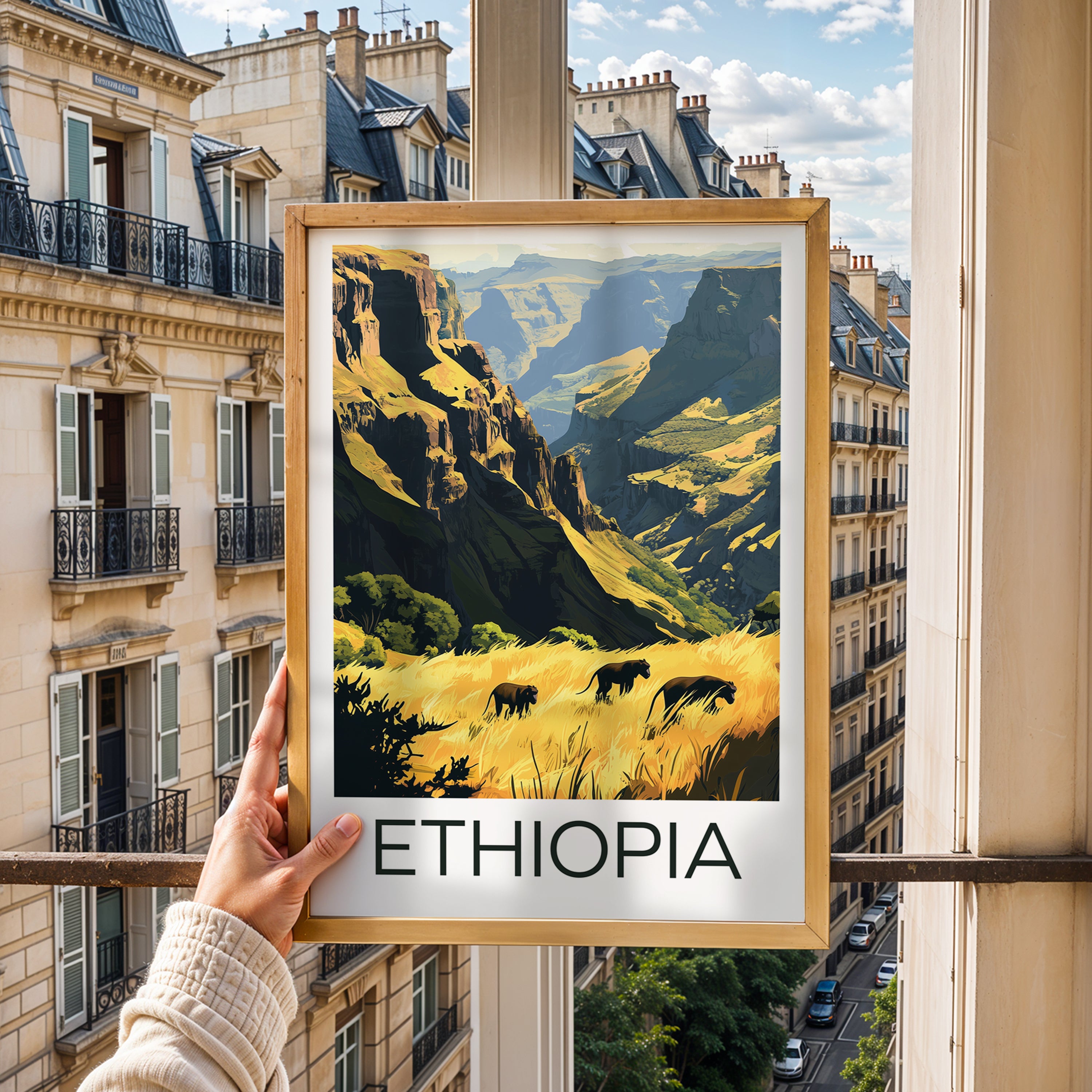 Ethiopia Travel Poster: Simien Mountains Landscape Illustration Art