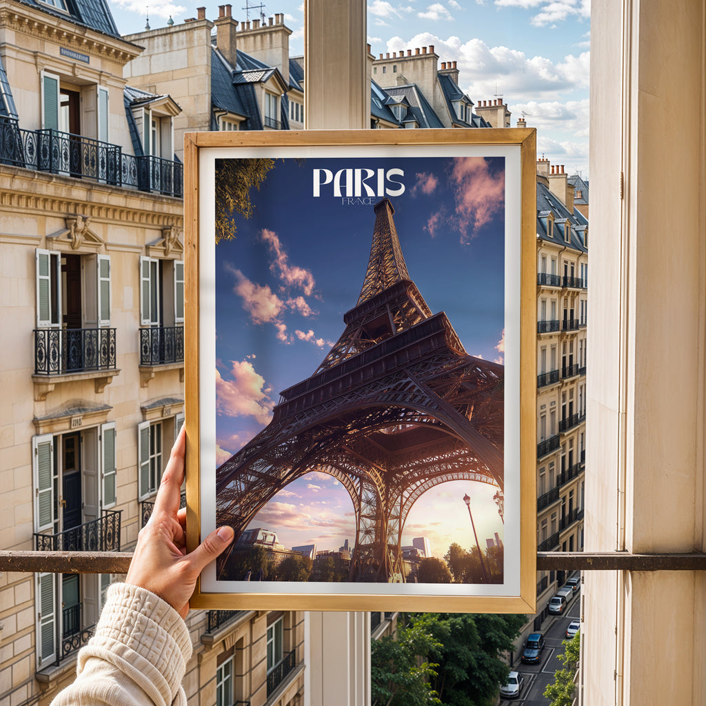 Eiffel Tower Paris Poster – Romantic France Travel Print, Cityscape Wall Art, European Decor