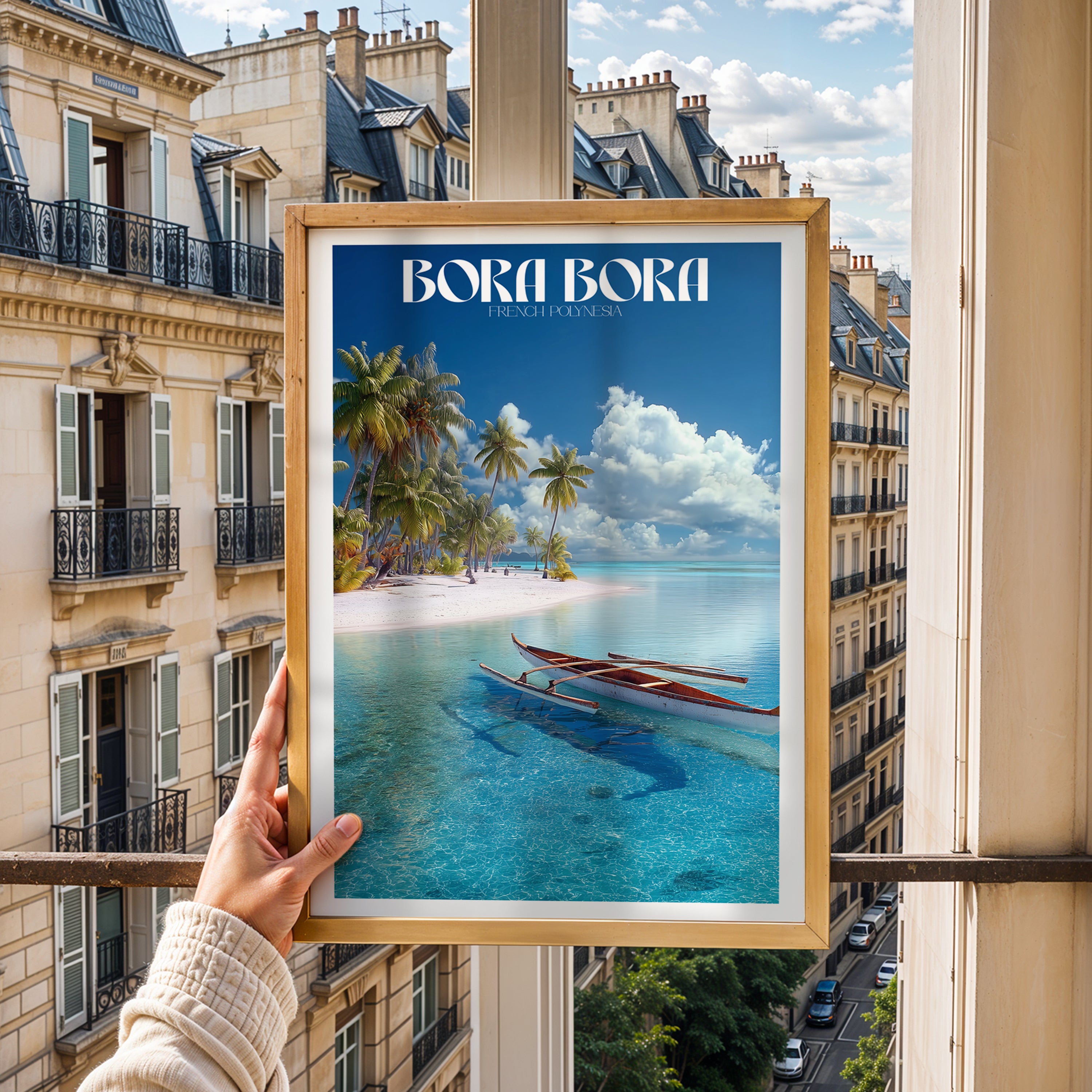 French Polynesia Travel Poster – Bora Bora Island Print, Tropical Lagoon Wall Art, Paradise Decor