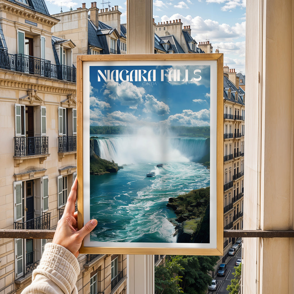 Canada Travel Poster – Niagara Falls Wall Art Print, Waterfall Landscape, Nature Decor