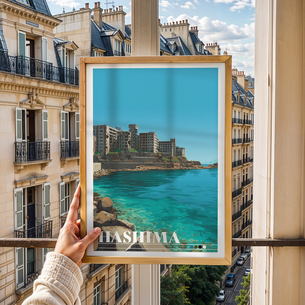 Hashima Island Travel Poster: Gunkanjima Print, Japan Wall Art