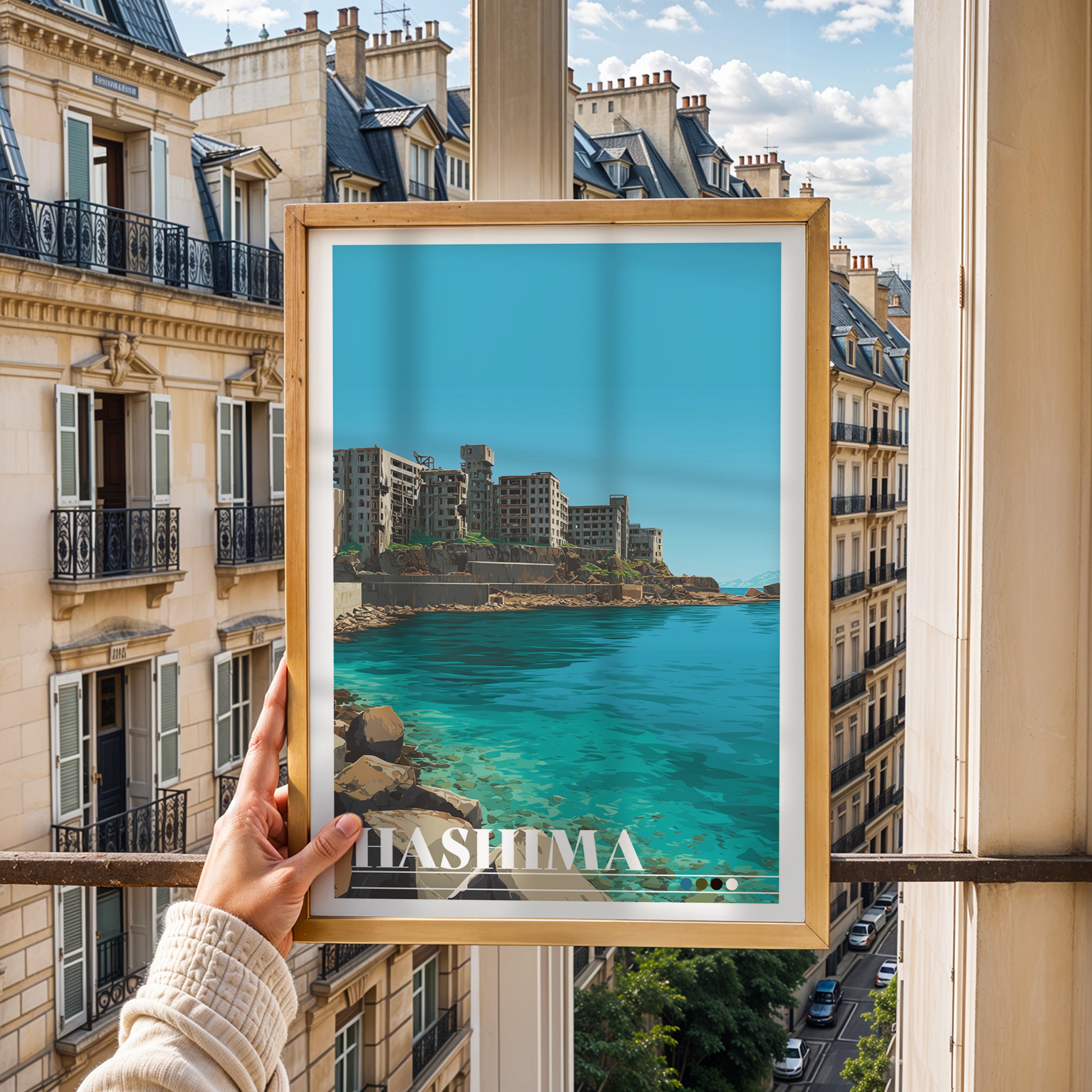 Hashima Island Travel Poster: Gunkanjima Print, Japan Wall Art