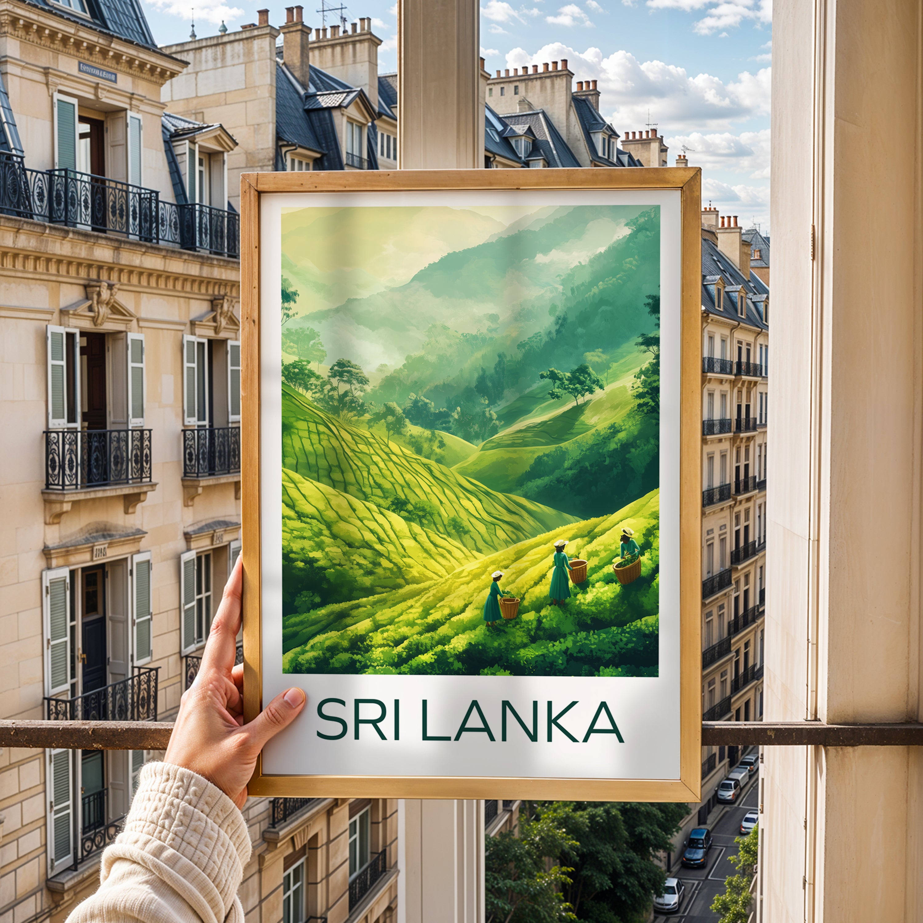 Sri Lanka Travel Poster: Tea Hills Illustration Art