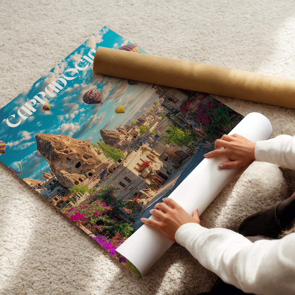 Cappadocia Hot Air Balloon Wall Art – Turkey Travel Poster, Landscape Print, Boho Home Decor