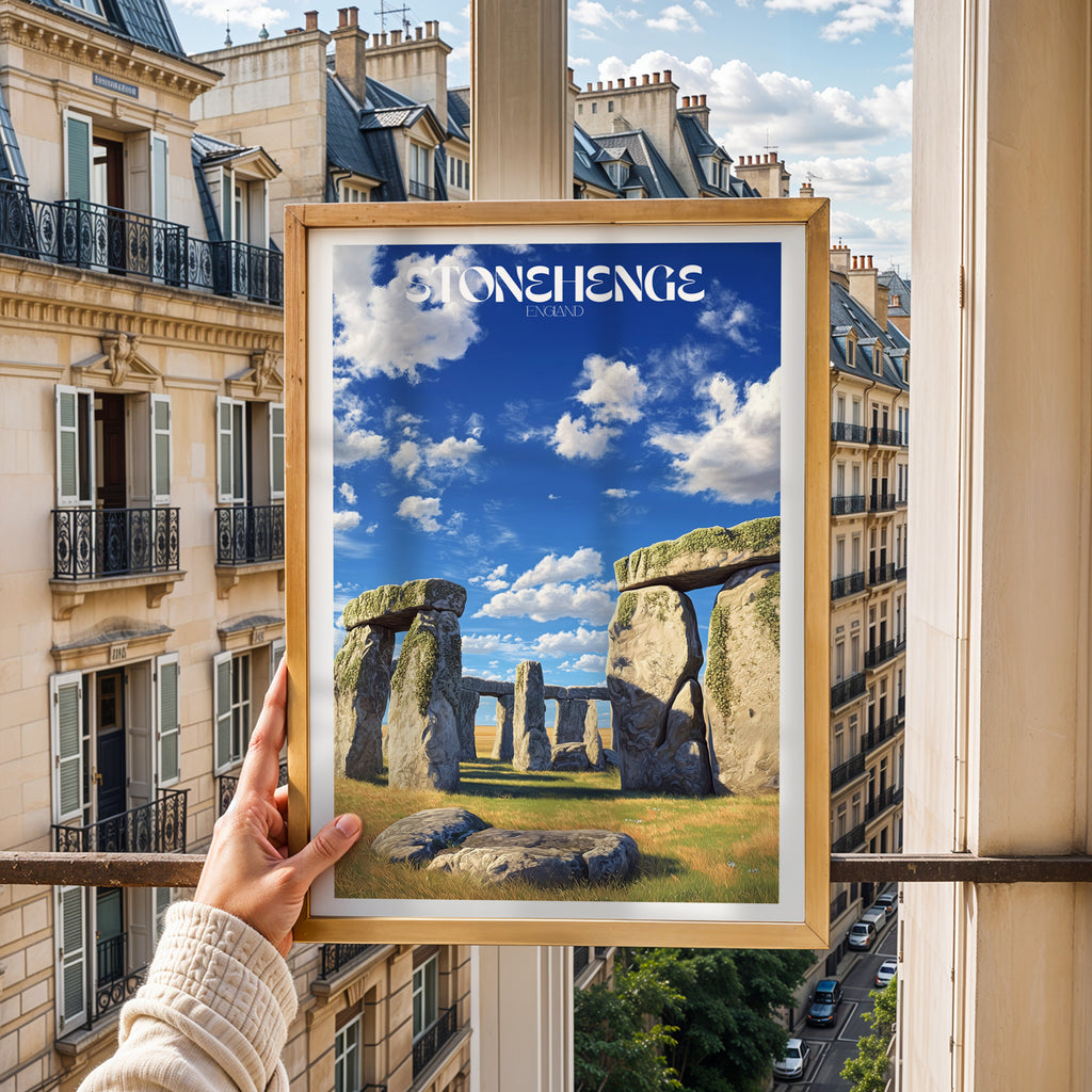 England Travel Poster – Stonehenge Wall Art Print, Ancient Monument, Prehistoric Landmark Decor