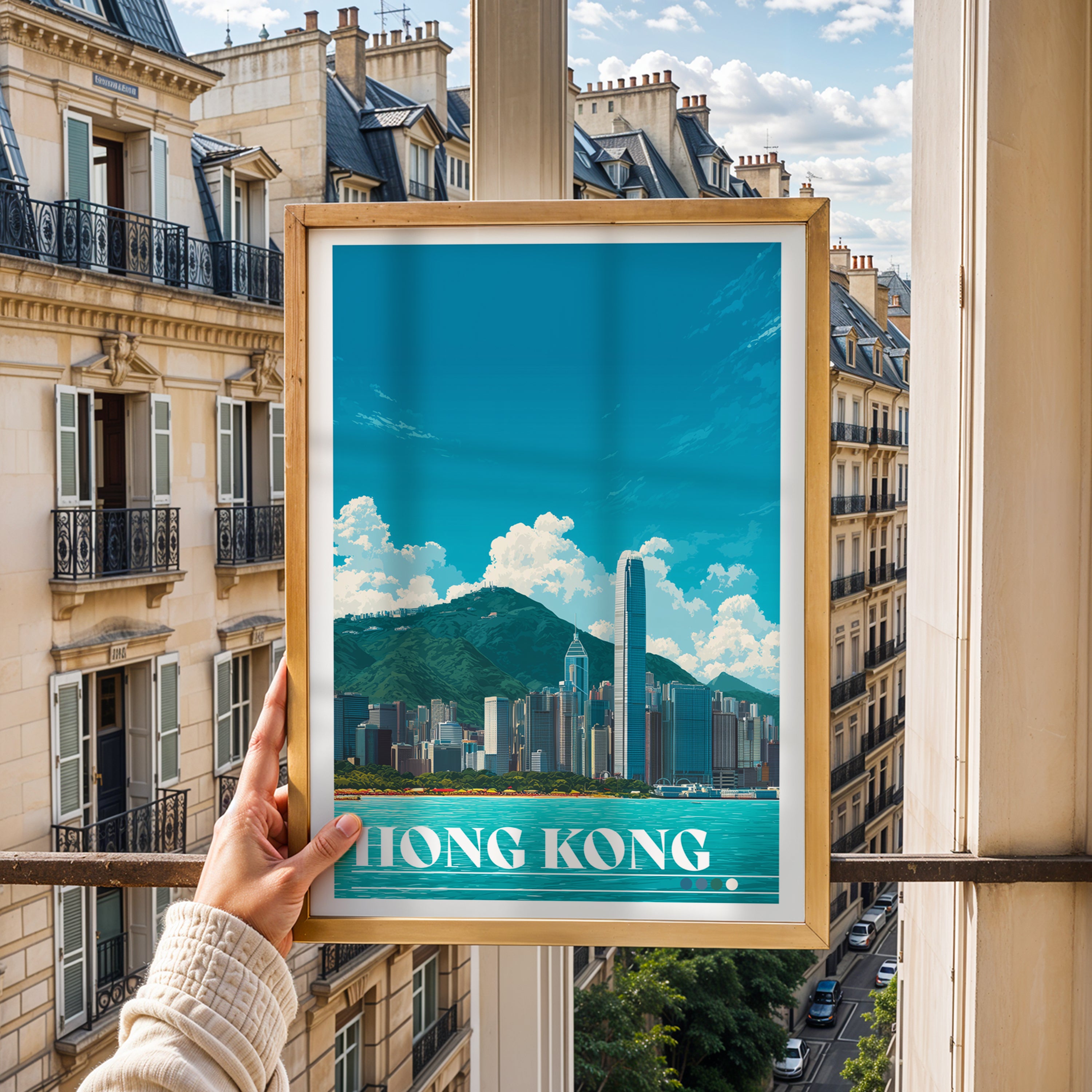 Hong Kong Travel Poster: China Skyline Print, Victoria Harbour Wall Art