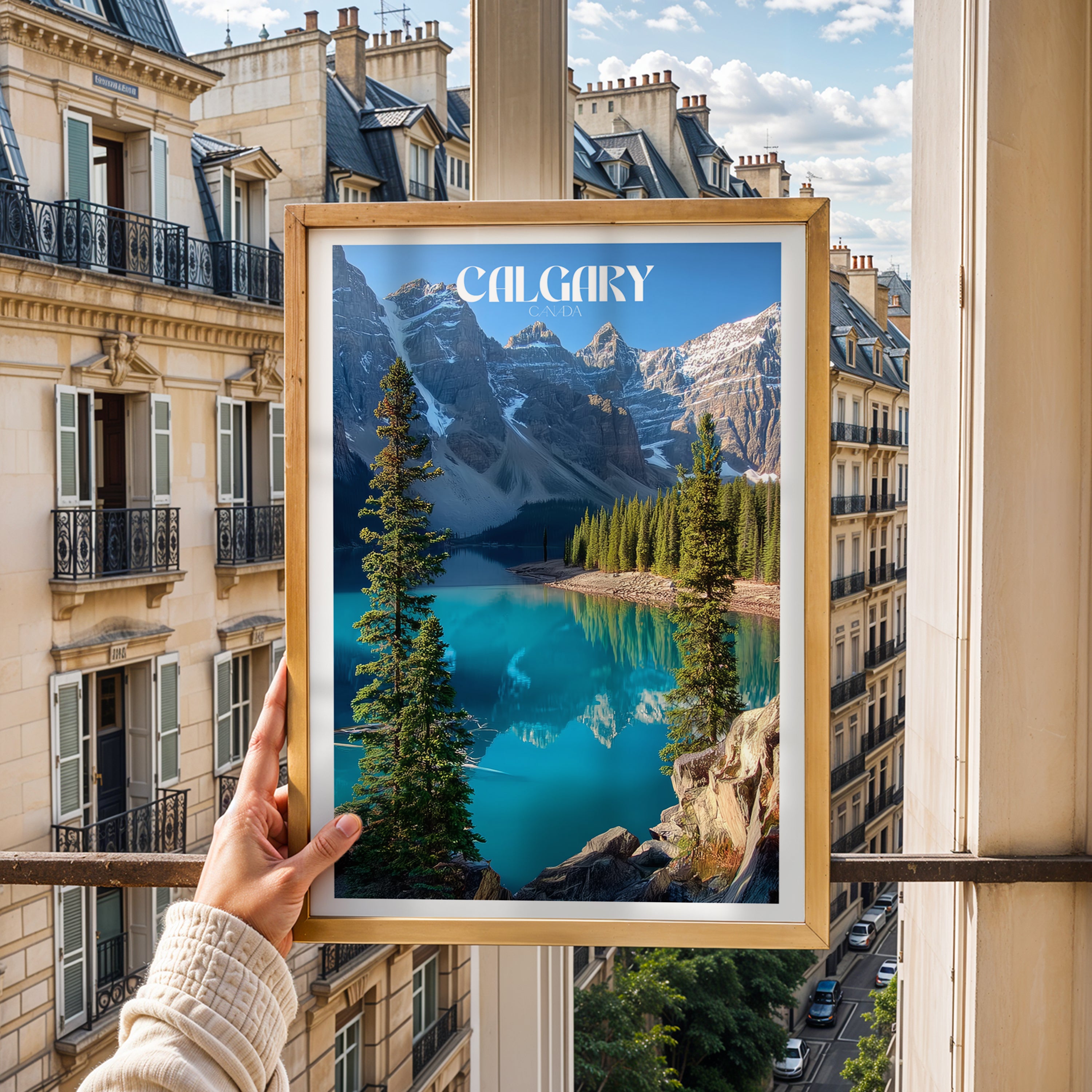 Banff National Park Travel Poster – Moraine Lake Print, Canadian Rockies Wall Art, Turquoise Water Decor