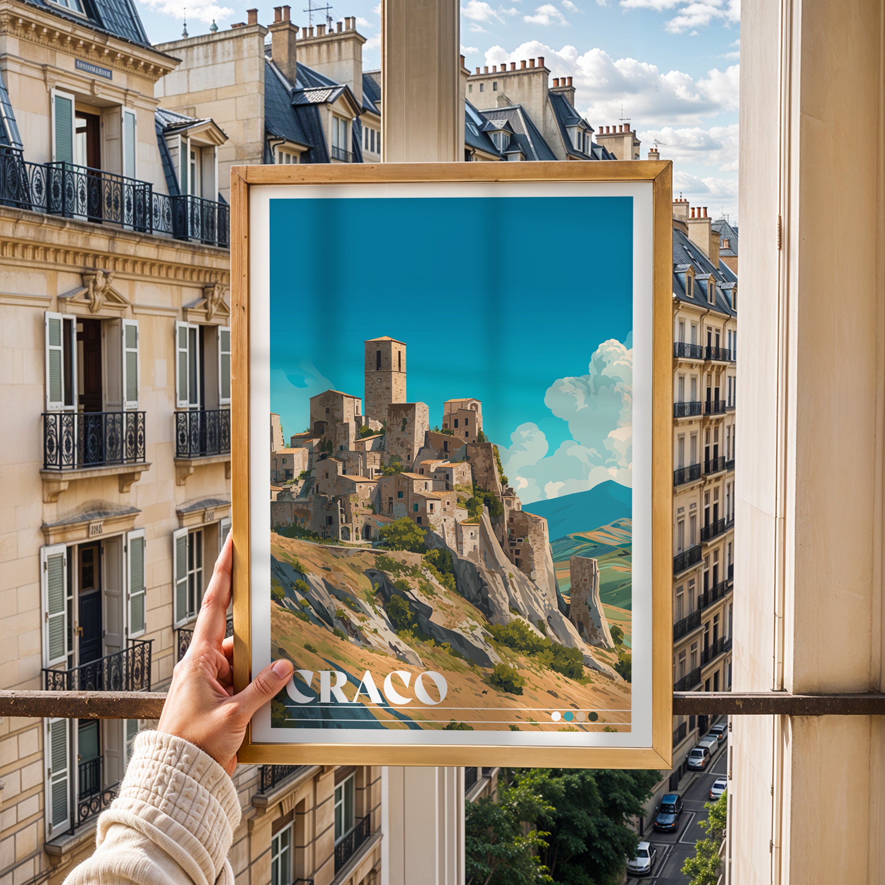 Craco Travel Poster: Abandoned Hilltop Village Print, Italy Wall Art