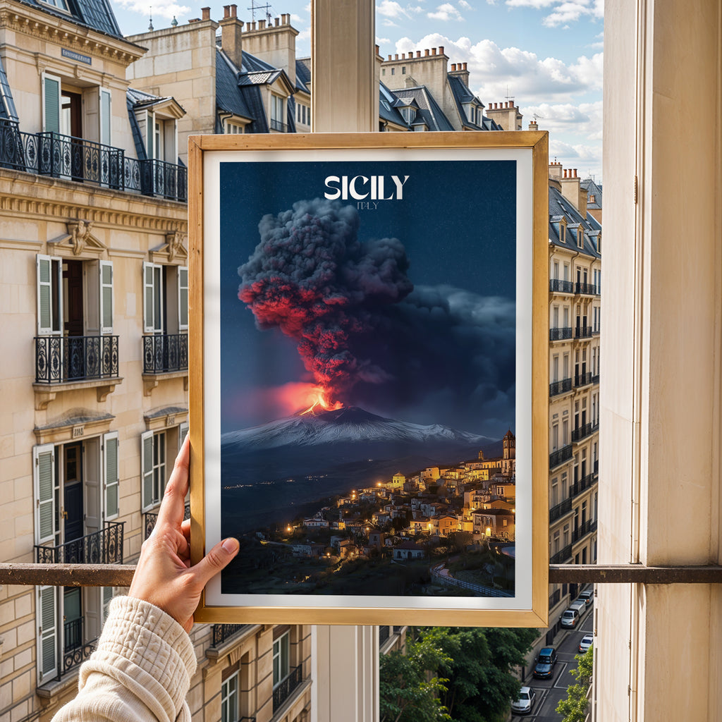 Mount Etna Poster – Sicily Travel Print, Italian Landscape Wall Art, Volcano Decor