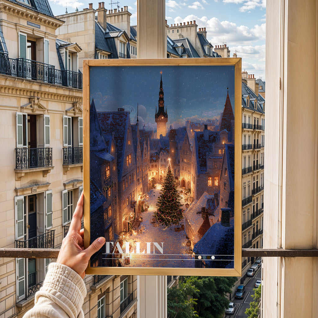 Tallinn Christmas Market Travel Print: Medieval Estonia Old Town Winter Decor