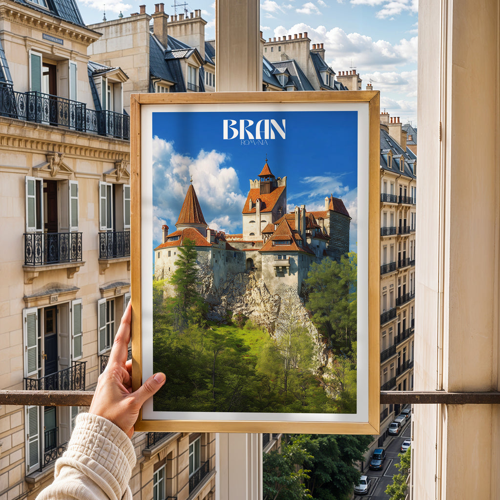 Dracula’s Castle Poster – Bran Castle Romania Print, Gothic Travel Wall Art, Historical Decor