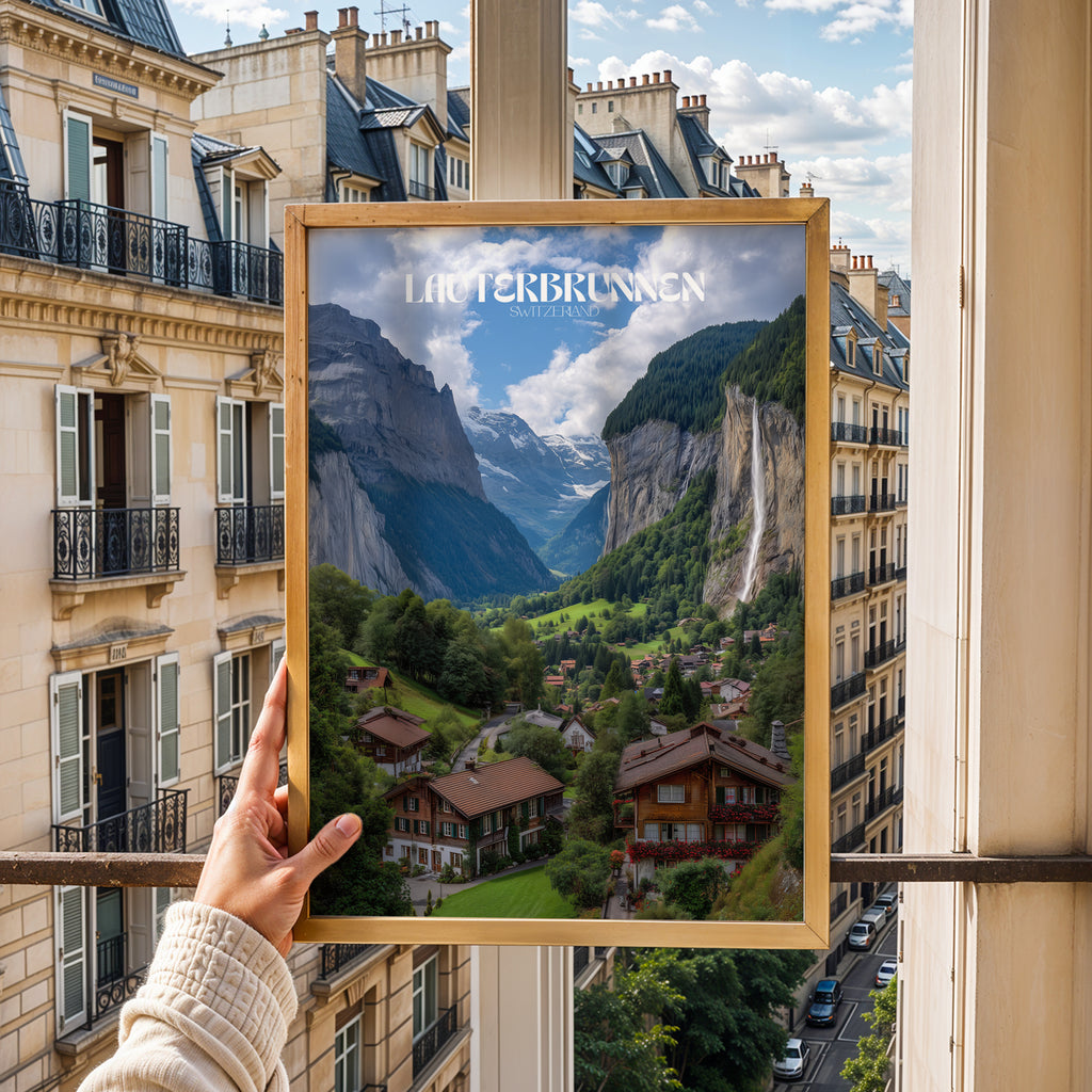 Lauterbrunnen Switzerland Poster – Alpine Landscape Wall Art, Mountain Valley Print, European Travel Photography Decor