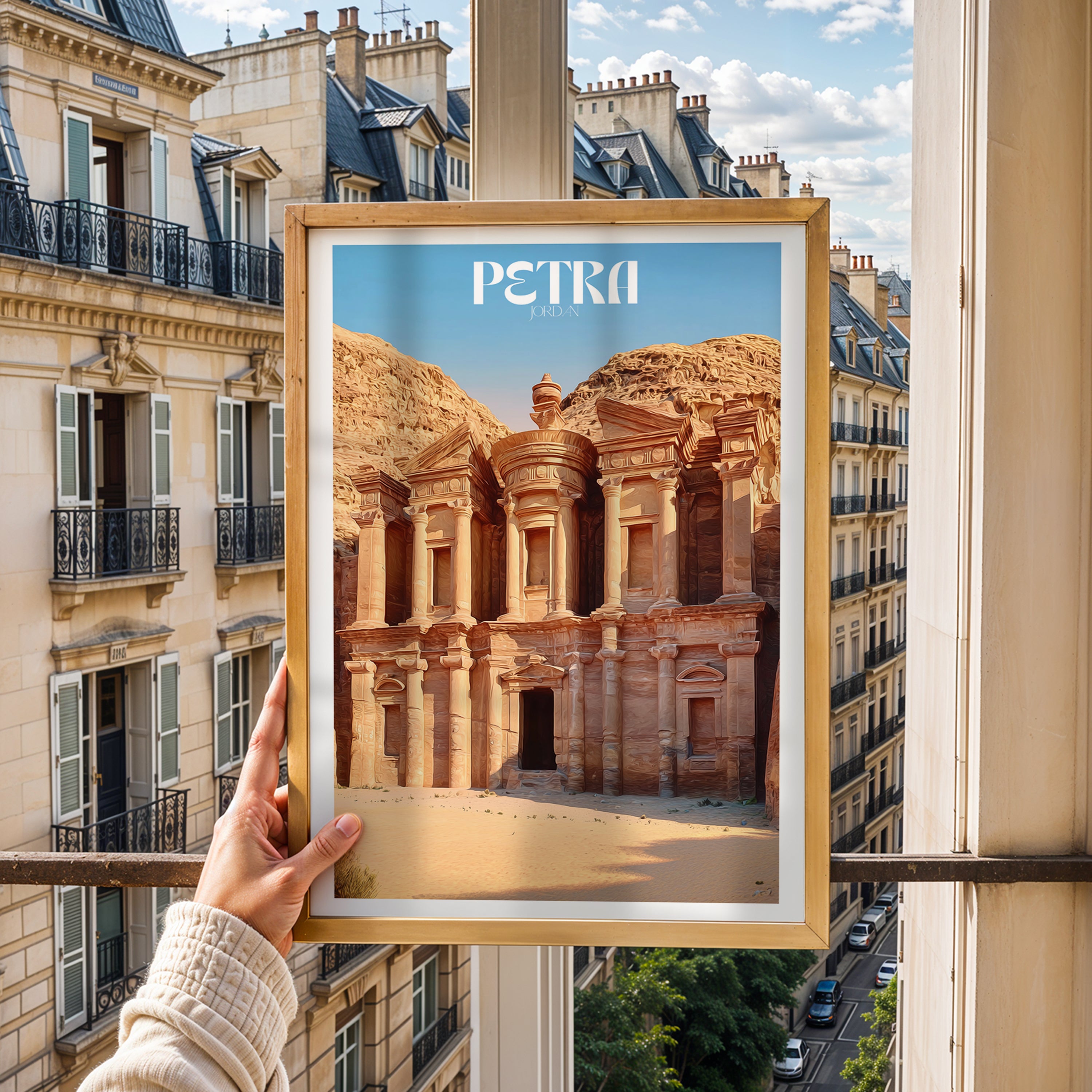 Jordan Travel Poster – Petra Ancient City Print, Archaeological Landmark Wall Art