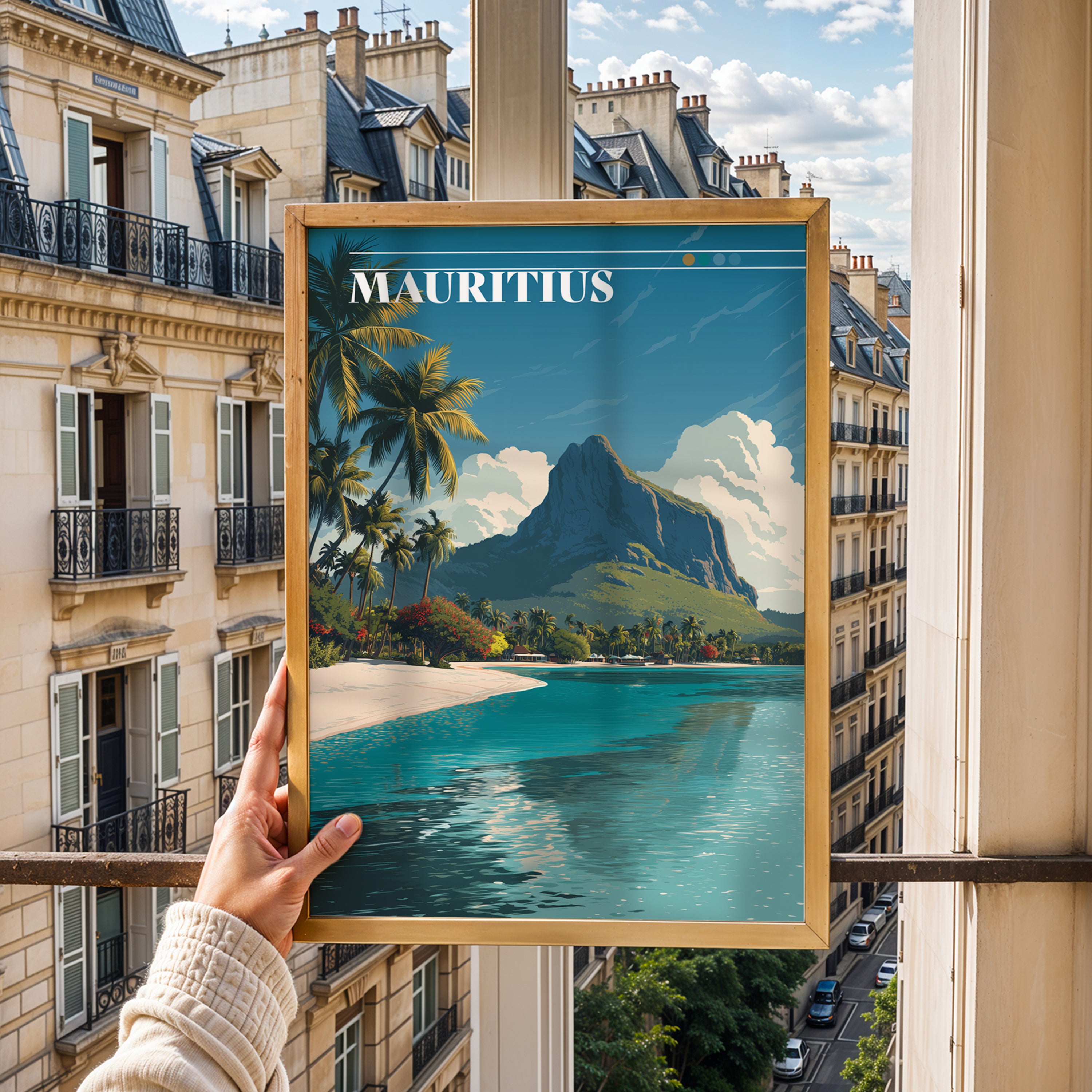 Mauritius Travel Poster: Le Morne Brabant Tropical Island Art