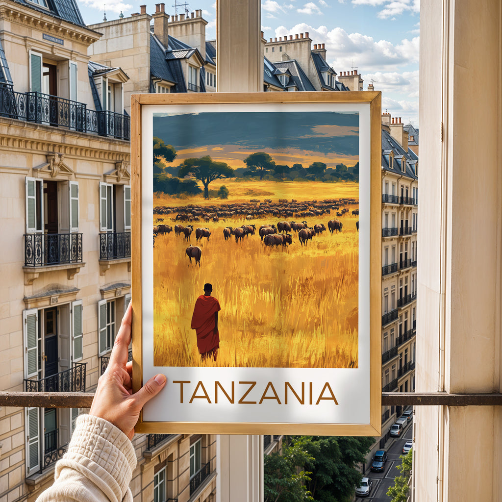 Tanzania Travel Poster: Serengeti Migration Illustration Art
