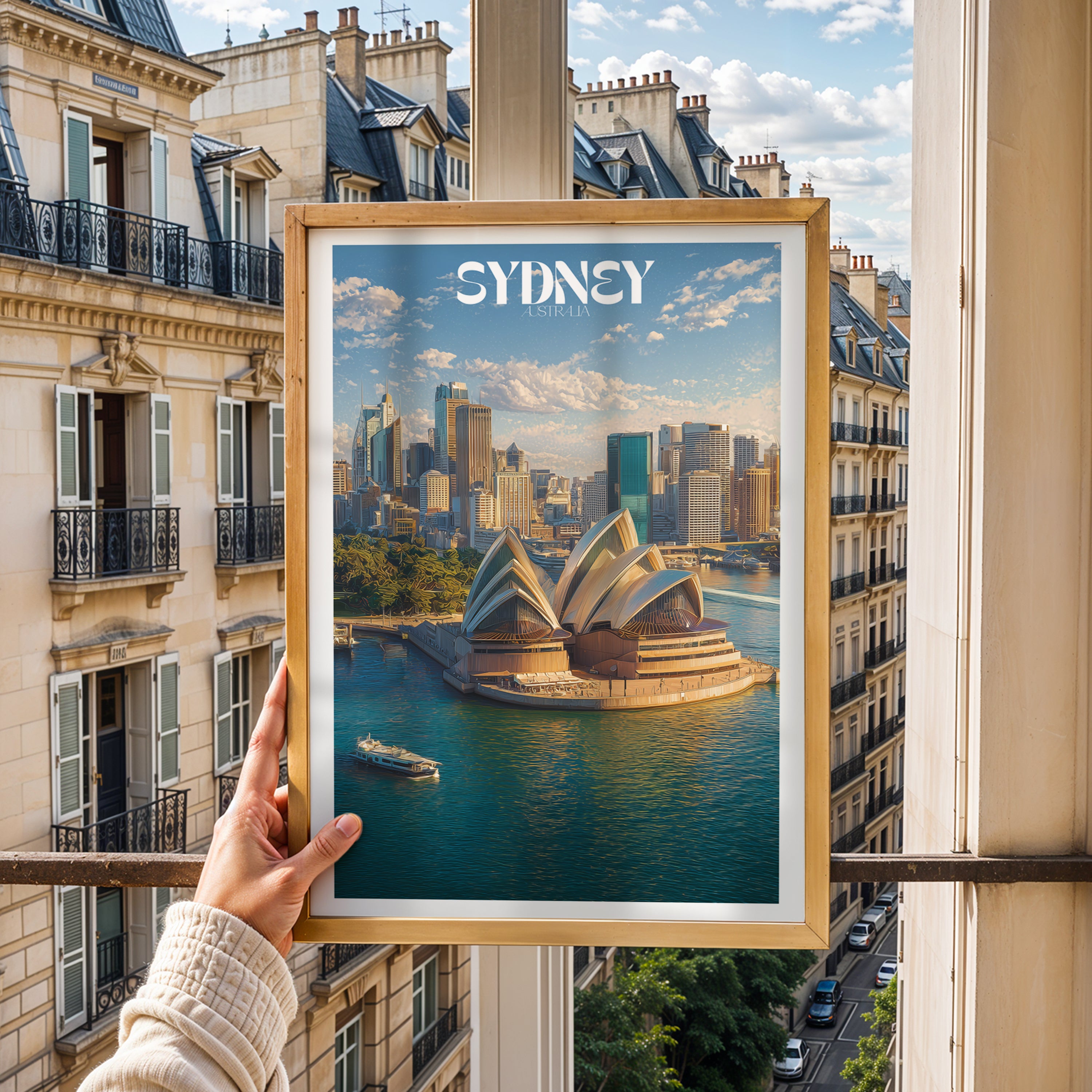 Australia Travel Poster – Sydney Opera House Wall Art Print, Coastal Cityscape Decor