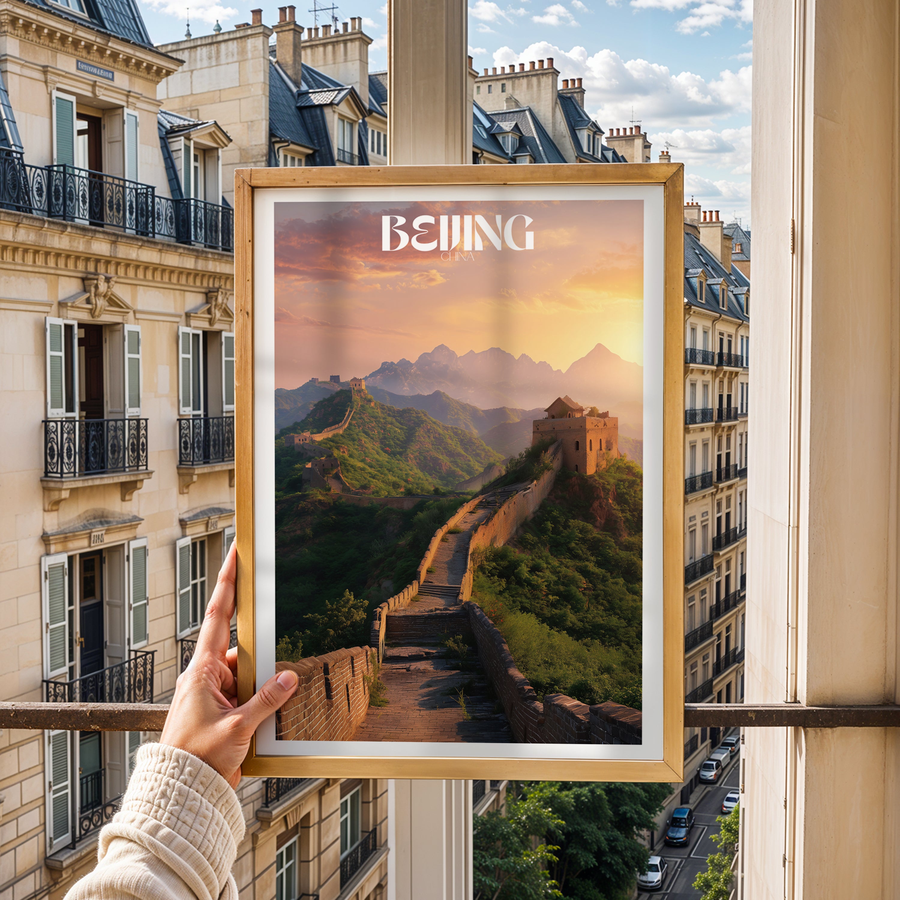 Great Wall of China Poster – Beijing Travel Wall Art, Historic Landmark Print, Framed Asian Decor, Great Wall Illustration