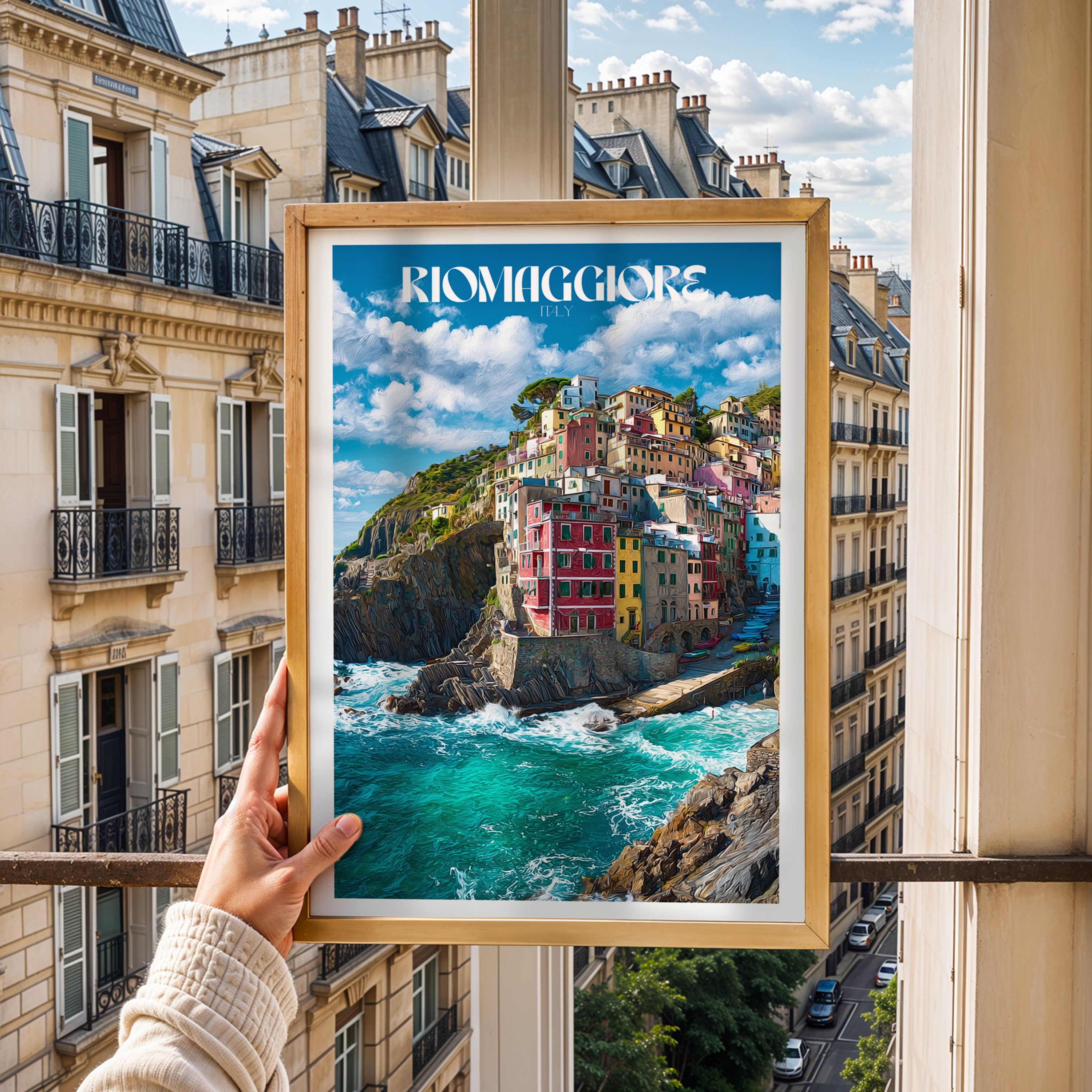 Cinque Terre Travel Poster – Riomaggiore Italy Wall Art Print, Coastal Village Decor